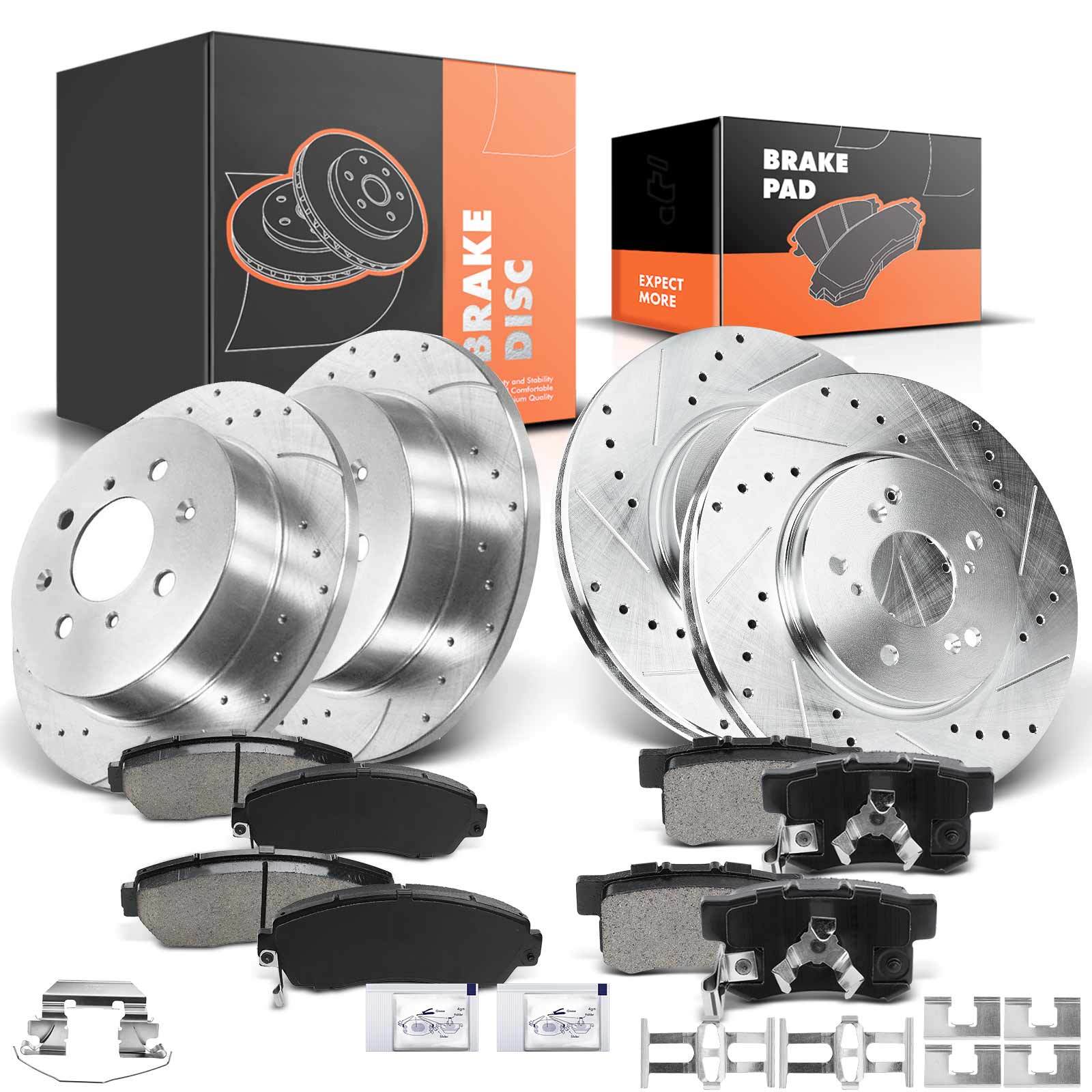 Drilled Brake Rotors & Ceramic Brake Pads for Honda CR-V 2007-2016 Front & Rear