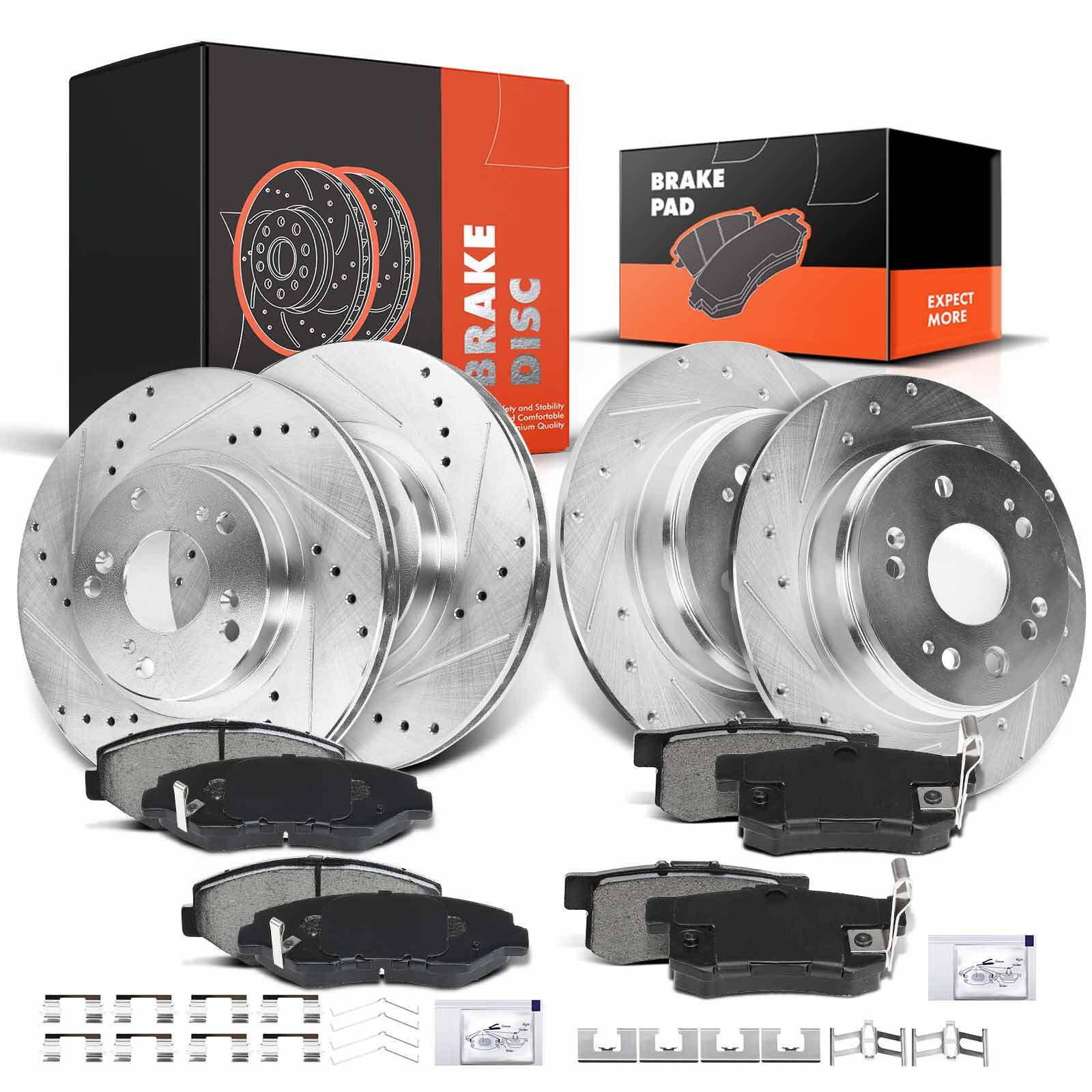 Drilled Rotor & Ceramic Brake Pad for Honda CR-V 2002 2003 2004 Front and Rear