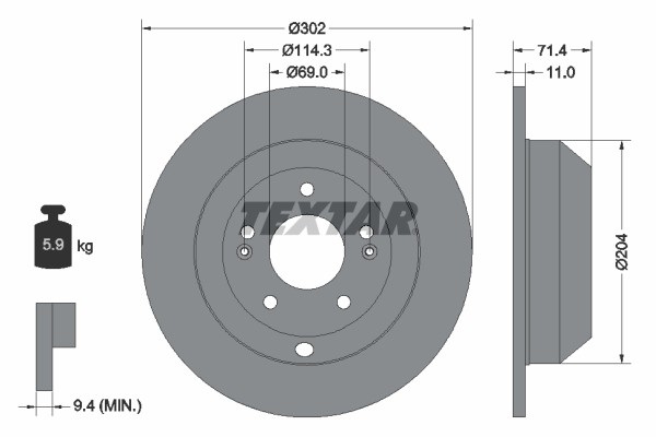 Textar 92223403 Brake Disc for Hyundai, Hyundai (Beijing), INOKOM, KIA, KIA (DYK)