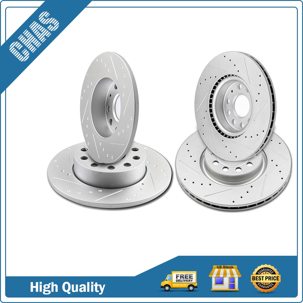 Front Rear Slotted Brake Rotors Discs For 2009-2010 Volkswagen Jetta Audi A3