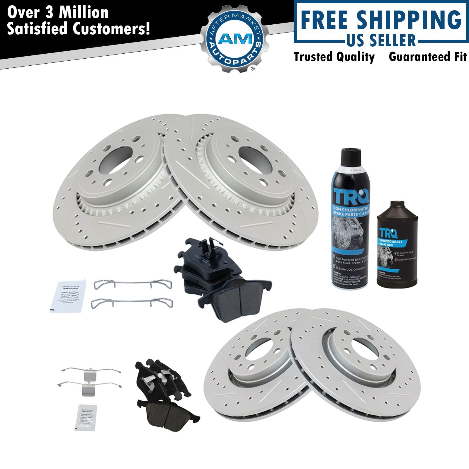Performance Brake Rotor & Ceramic Pad Front & Rear Kit w/Chemicals