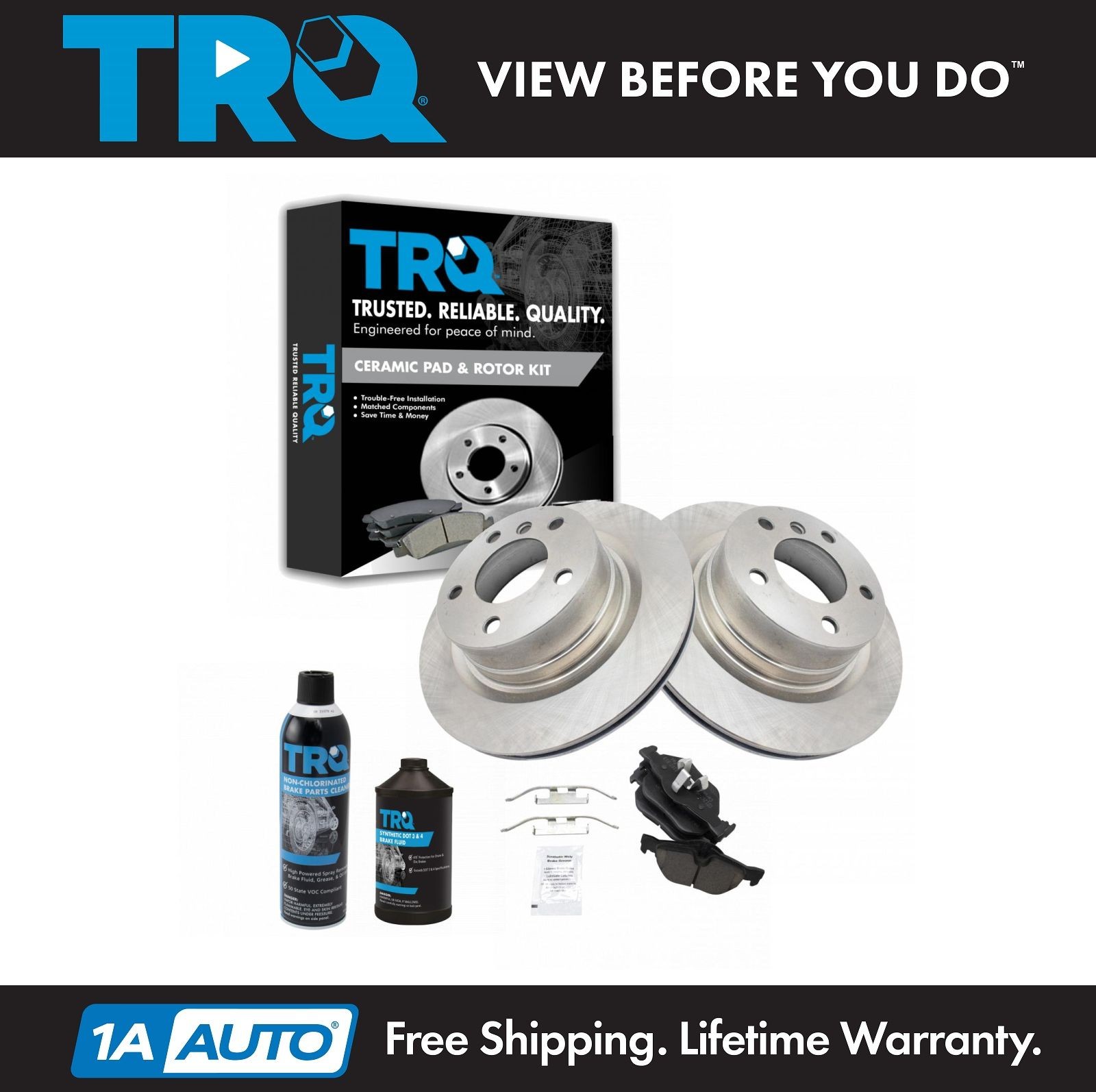 TRQ Brake Pads & Rotors Cleaner & Fluid Kit Fits 2008-2013 BMW 128i