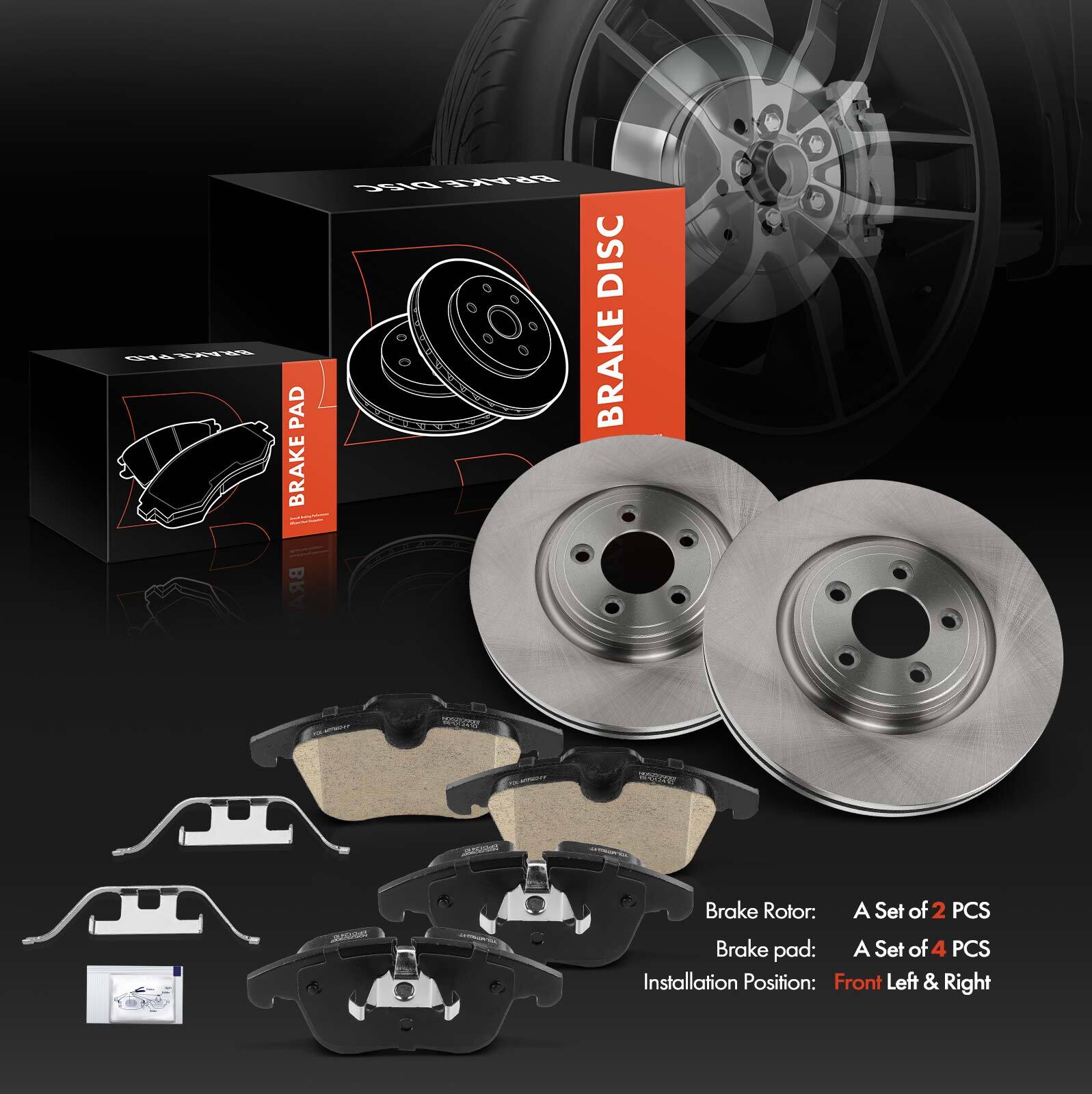 6Pcs Front Disc Brake Rotors & Ceramic Brake Pads for Jaguar XF S-Type XJ8 326mm