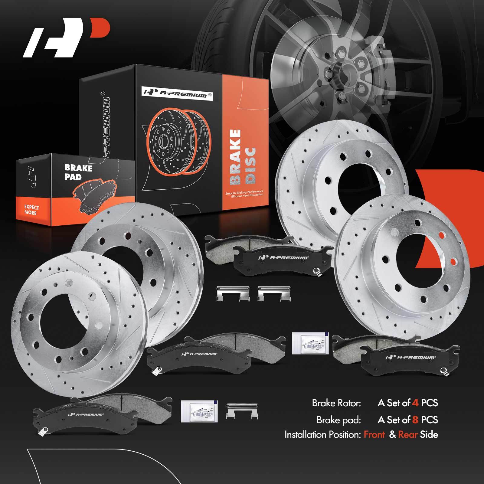 A-Premium Drilled Brake Rotors & Ceramic Pads for Chevrolet Silverado 2500 01-06
