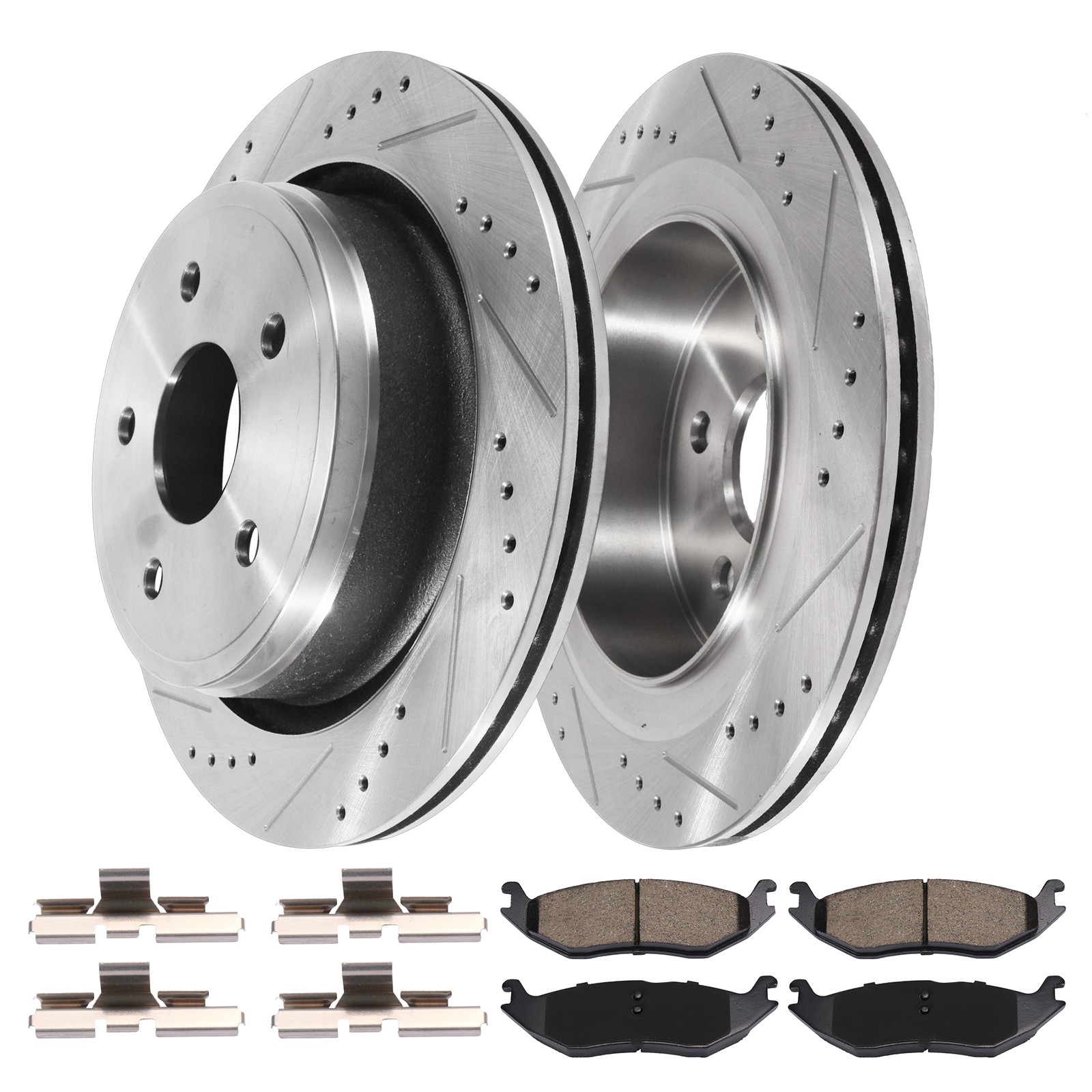 Rear Drilled Disc Rotors Ceramic Brake Pads Kit for Dodge Durango Ram 1500 5-Lug