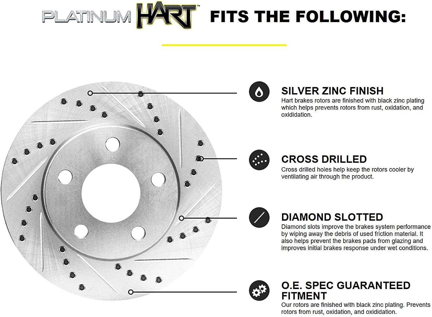 Hart Brake Kit Front Ceramic Brake Pads and Slotted Rotors for 2000-03 Mazda MPV