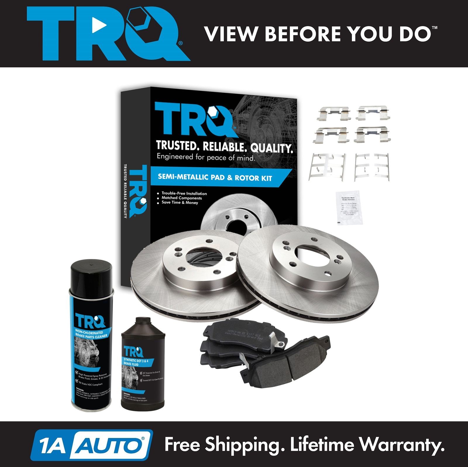 TRQ Front Premium Metallic Brake Pad & Rotor Kit w/Chemicals for Integra Prelude