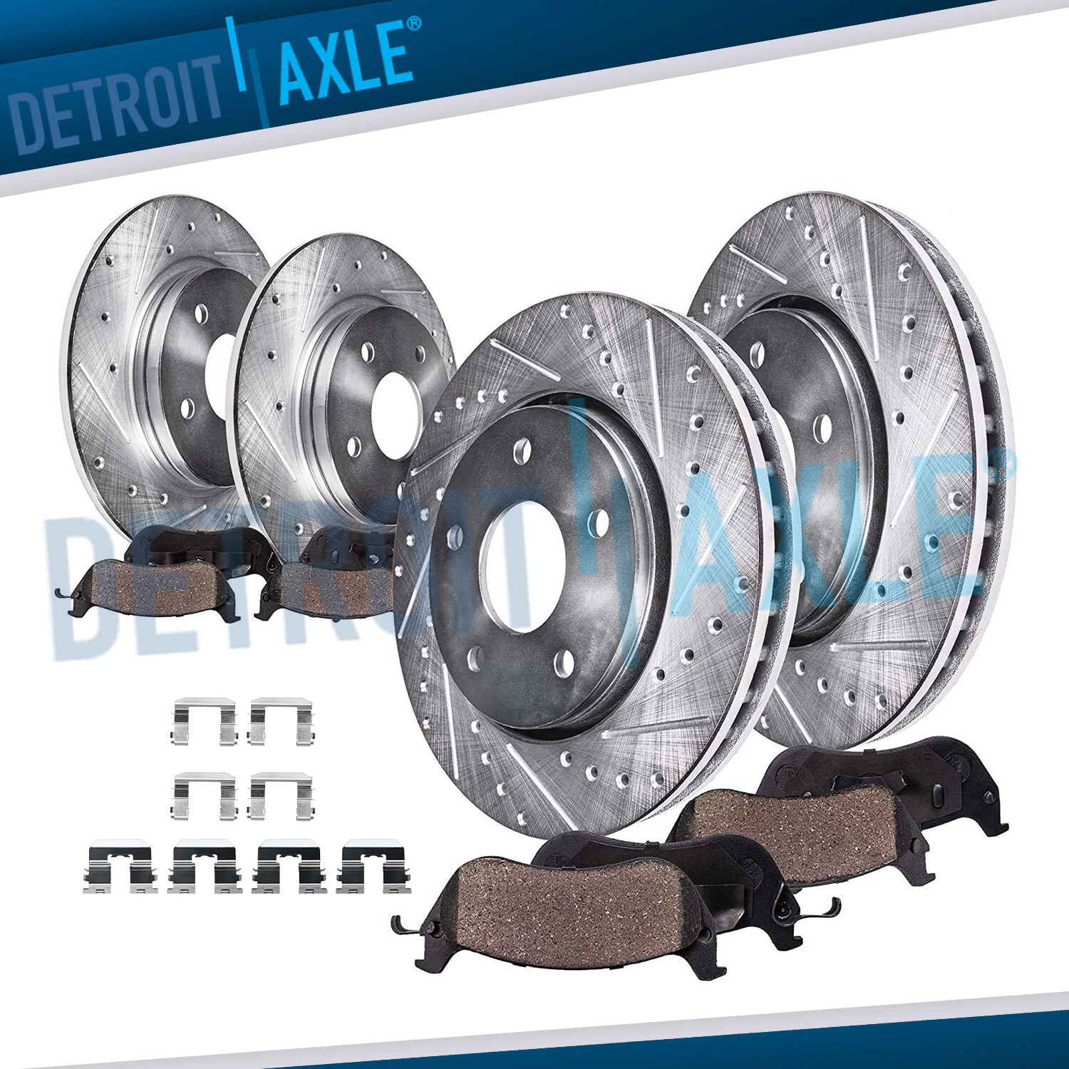 Front & Rear Drilled Slotted Rotors + Ceramic Brake Pad for 2014-2016 Kia Soul