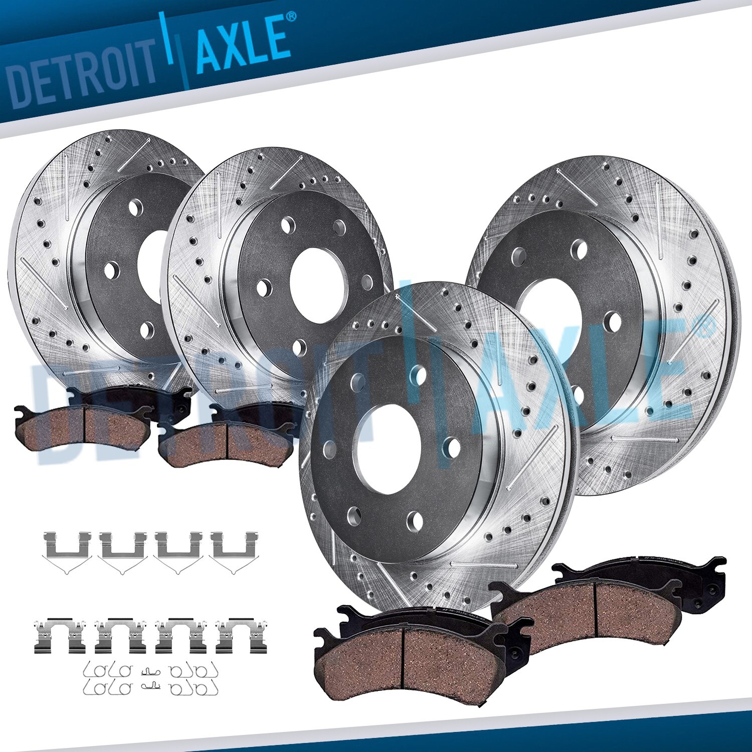 Front Rear Drilled Slotted Disc Rotors Brake Pads Kit for 2017 2018 Nissan Titan