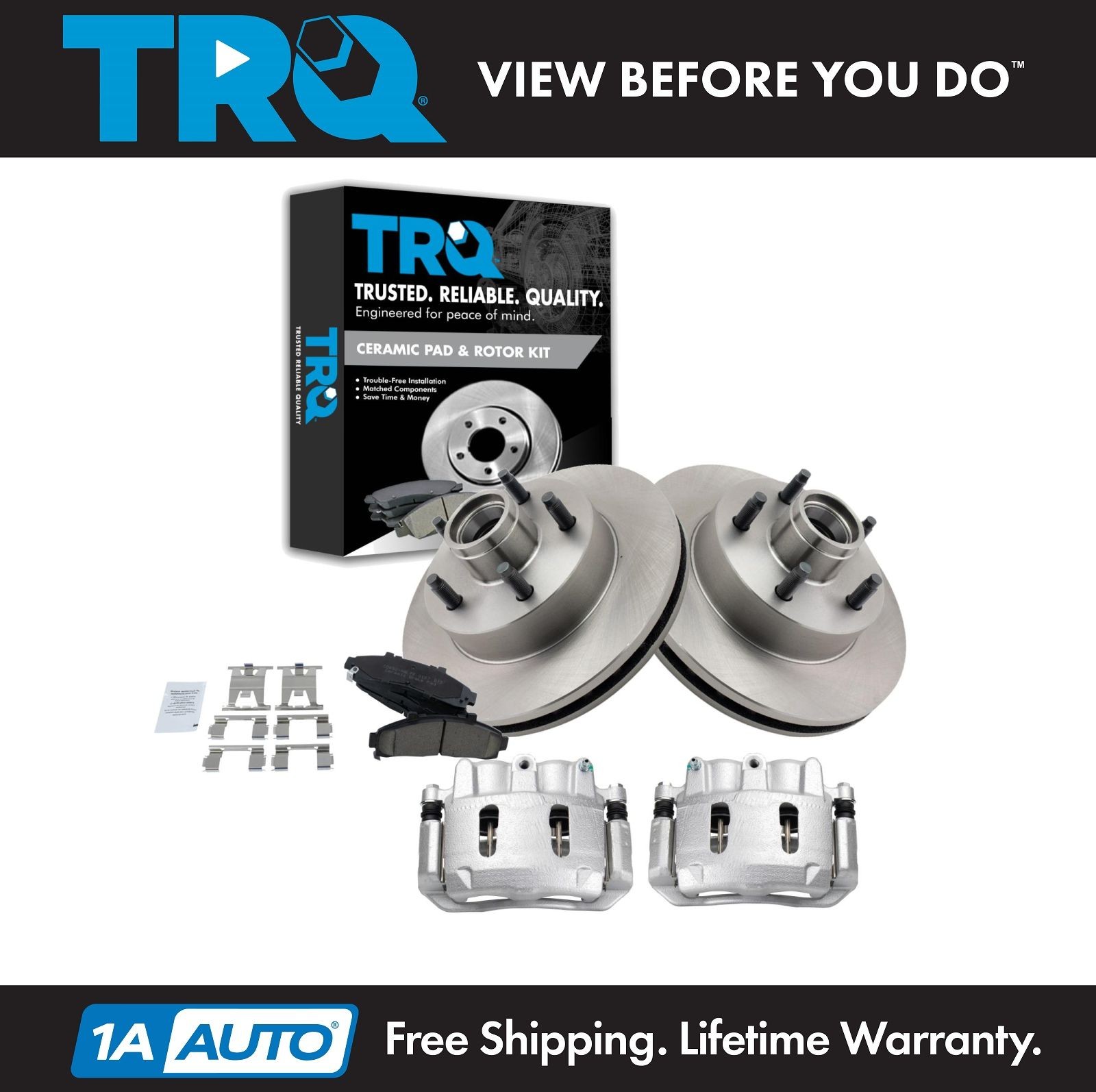 TRQ Front Brake Calipers Ceramic Pads & Rotors Fits 98-02 Ford Ranger Mazda B
