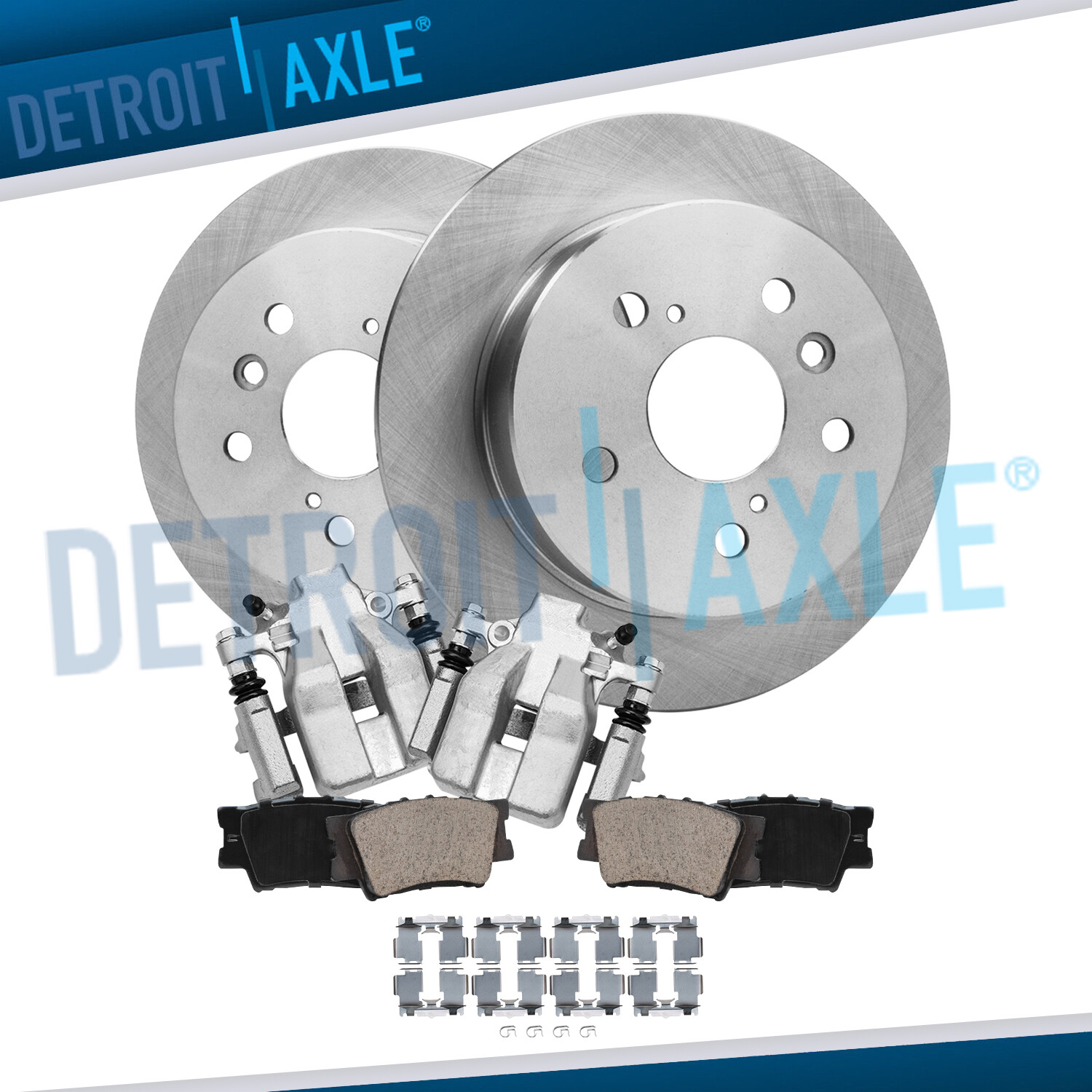 Rear Disc Rotors + Brake Calipers & Ceramic Brake Pads for 2008-2011 Camry ES350