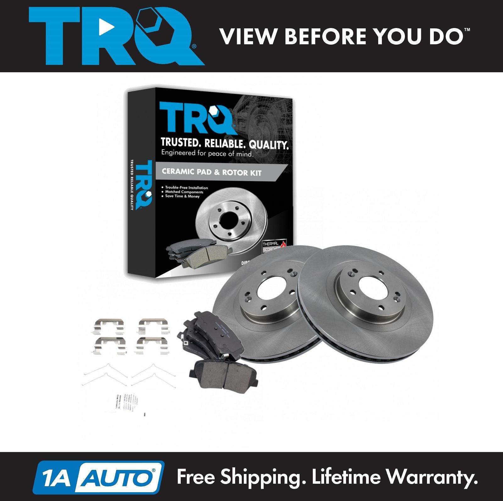 TRQ Front Posi Ceramic Disc Brake Pads & Rotors Kit for Hyundai Kia New