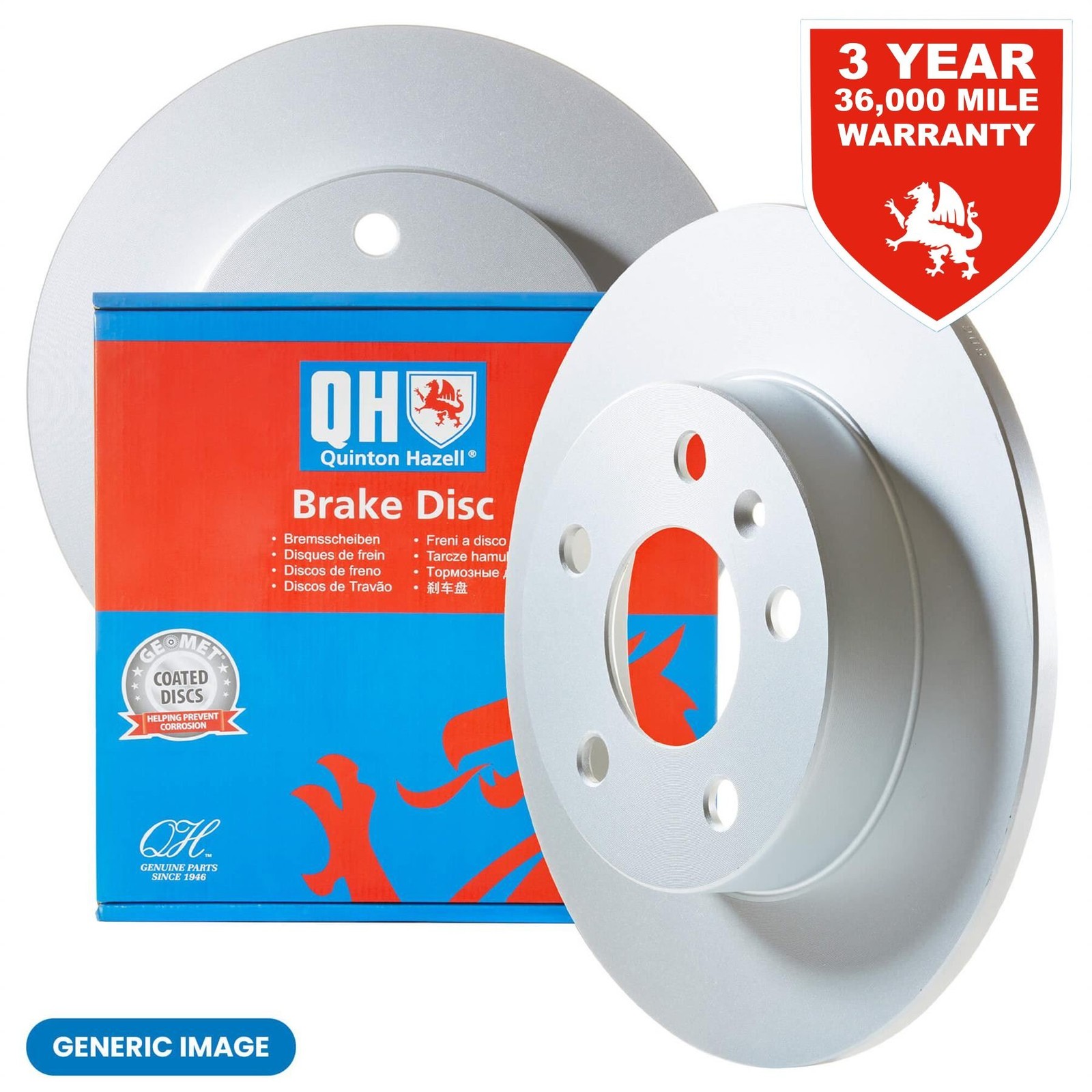 Quinton Hazell Replacement Front Axle Solid 236mm Brake Disc Pair Set – BDC4607