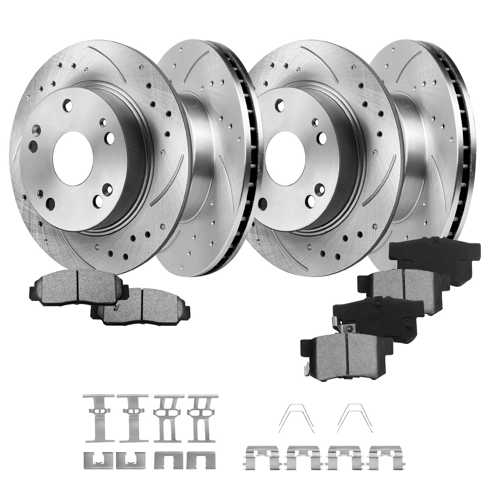 Front and Rear Drilled Brake Rotors & Pads for 2003-2007 Honda Accord 2.4L 3.0L