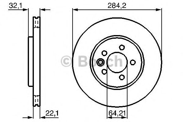 Bosch Brake Disc Front Diameter 284.2mm 64.1mm Vented 22mm 0986478314