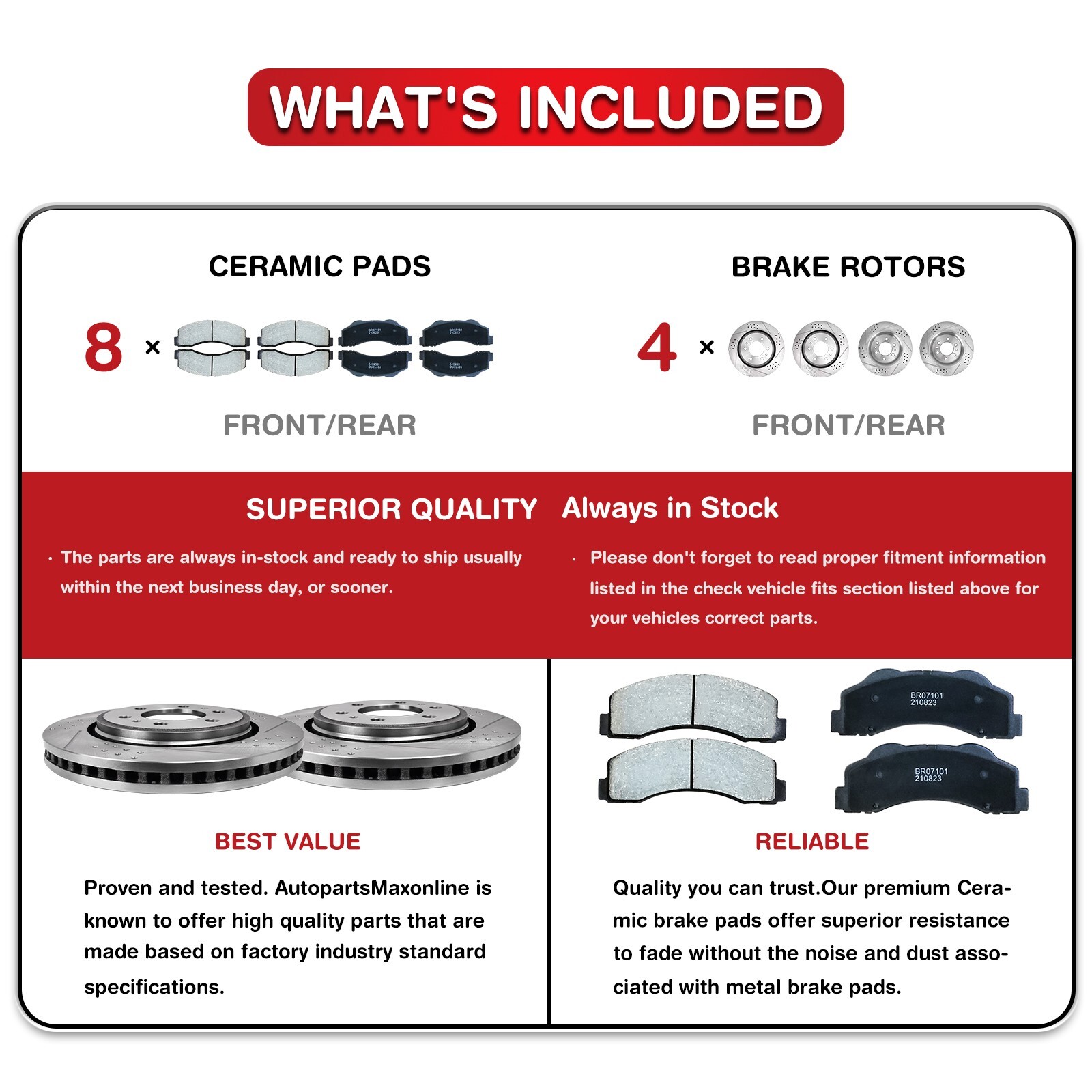 Front Rear Drilled Rotors + Brake Pads for 1999 – 2003 2004 Jeep Grand Cherokee