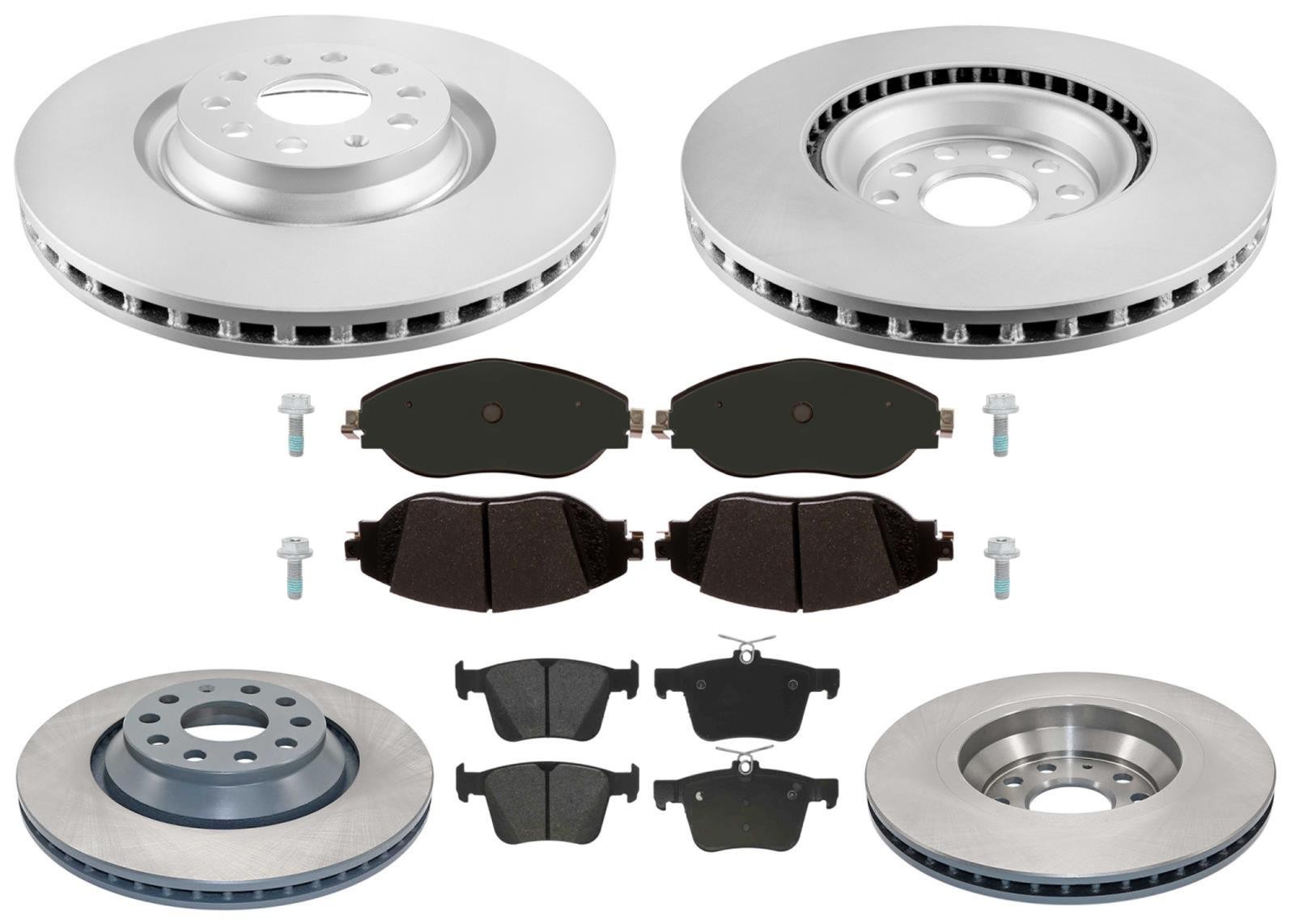 Front & Rear GEO Coated Rotors & EPS Brake Pads For Tiguan 2018 2019 2020 2024