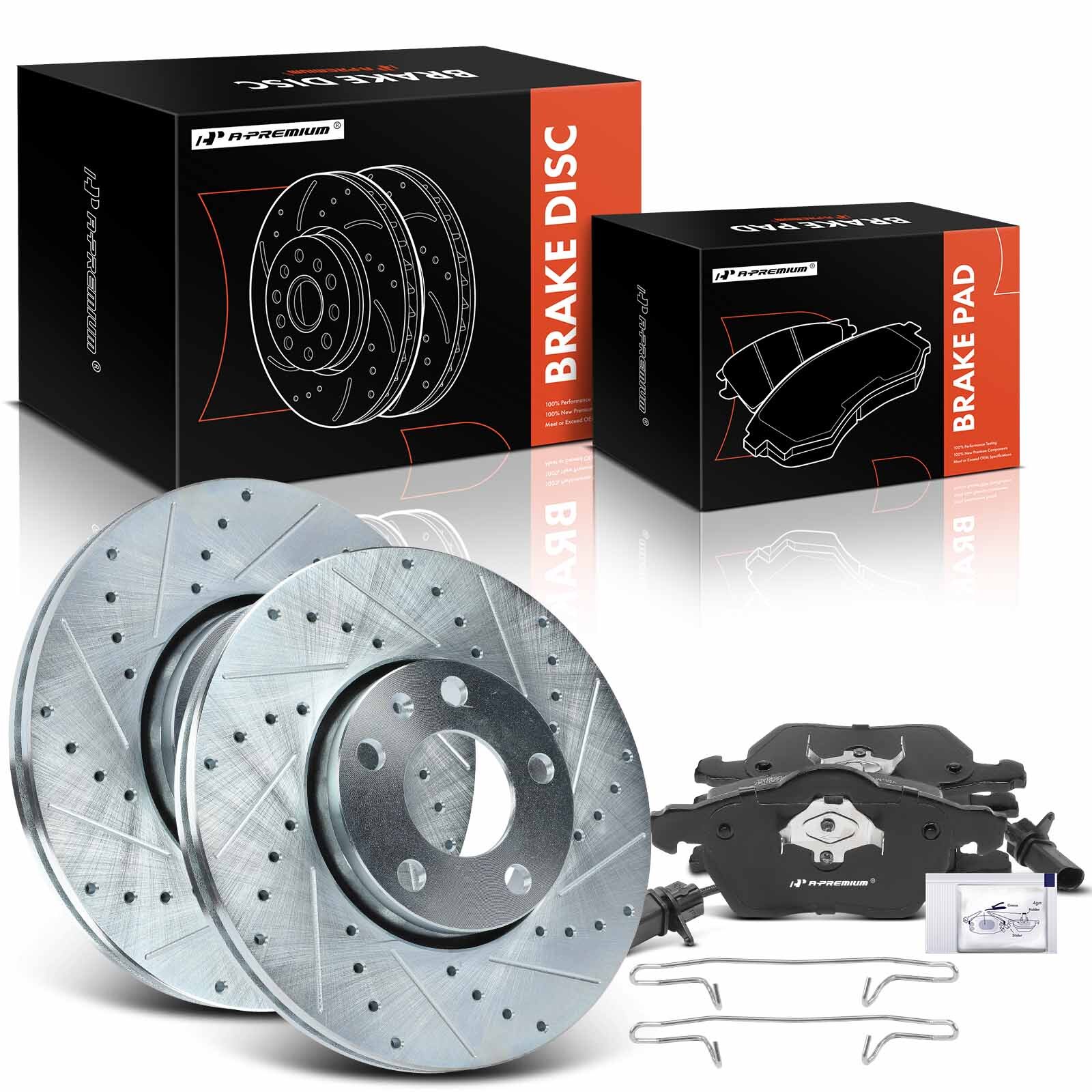 A-Premium Front Drilled Brake Rotors & Ceramic Pads for Volkswagen Passat 00-05