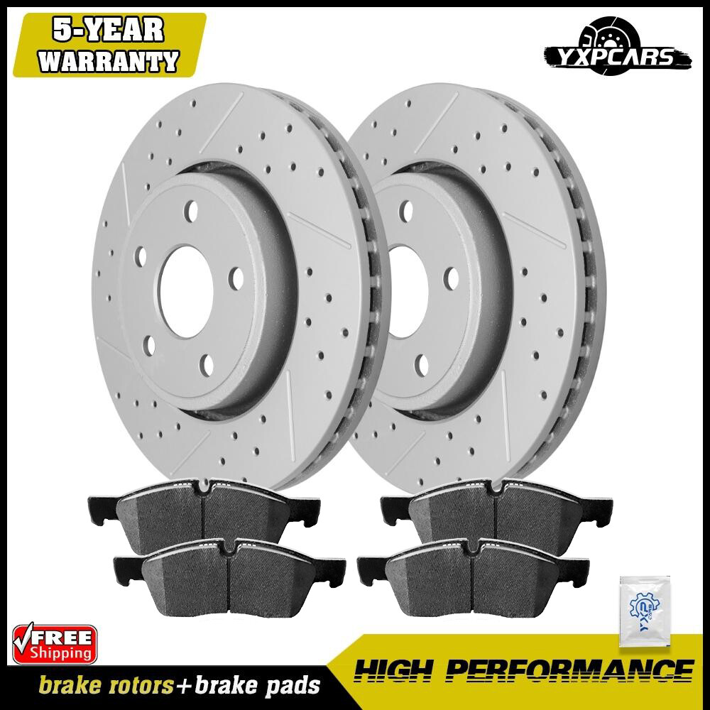 Front Drilled Rotor + Brake Pads for 2011-2018 Jeep Grand Cherokee Dodge Durango