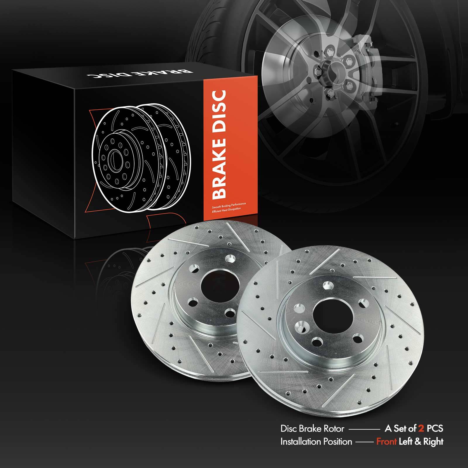 2x Front Left & Right Drilled Brake Rotors for Volvo S60 S80 V60 XC70 Land Rover