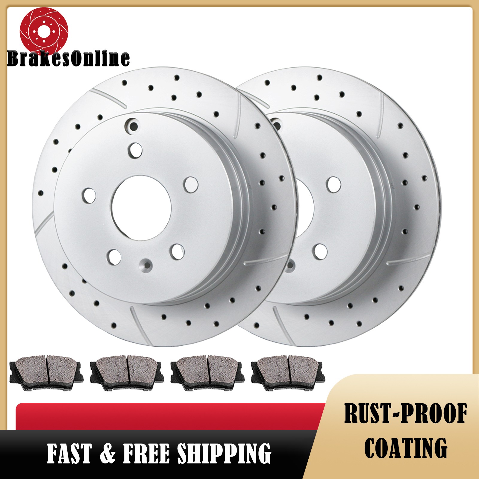 Rear Brake Rotors and Pads Kits Fit for GMC Terrain 2010-2017 Drilled Slotted