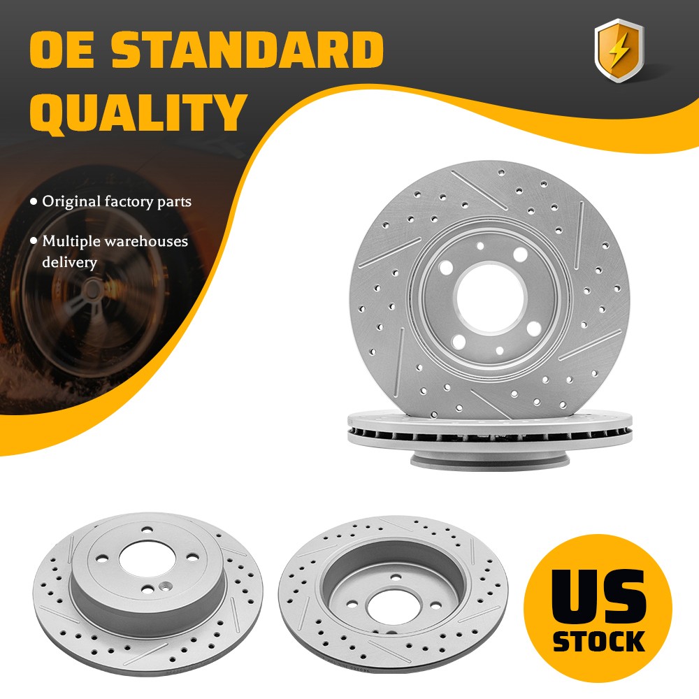Front Rear DISC Brakes Drilled Brake Rotors for 2012-2017 Hyundai Accent Kia Rio
