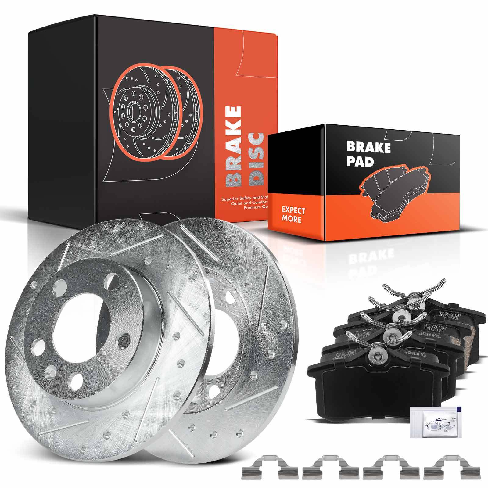 Rear Drilled Brake Rotors + Brake Pads for Audi TT 00-04 Volkswagen Golf Jetta