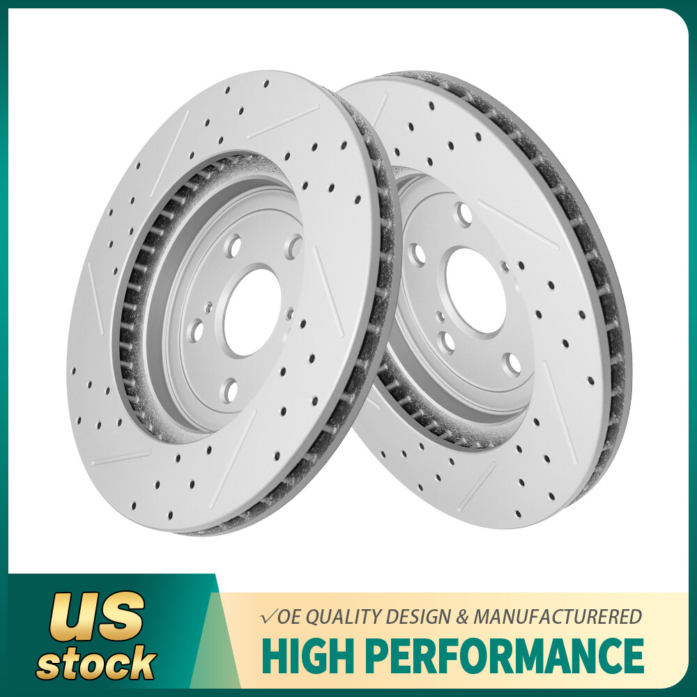 2PCS Front Drilled Slotted Disc Brake Rotors for Lexus RX400H 2006 2007 2008