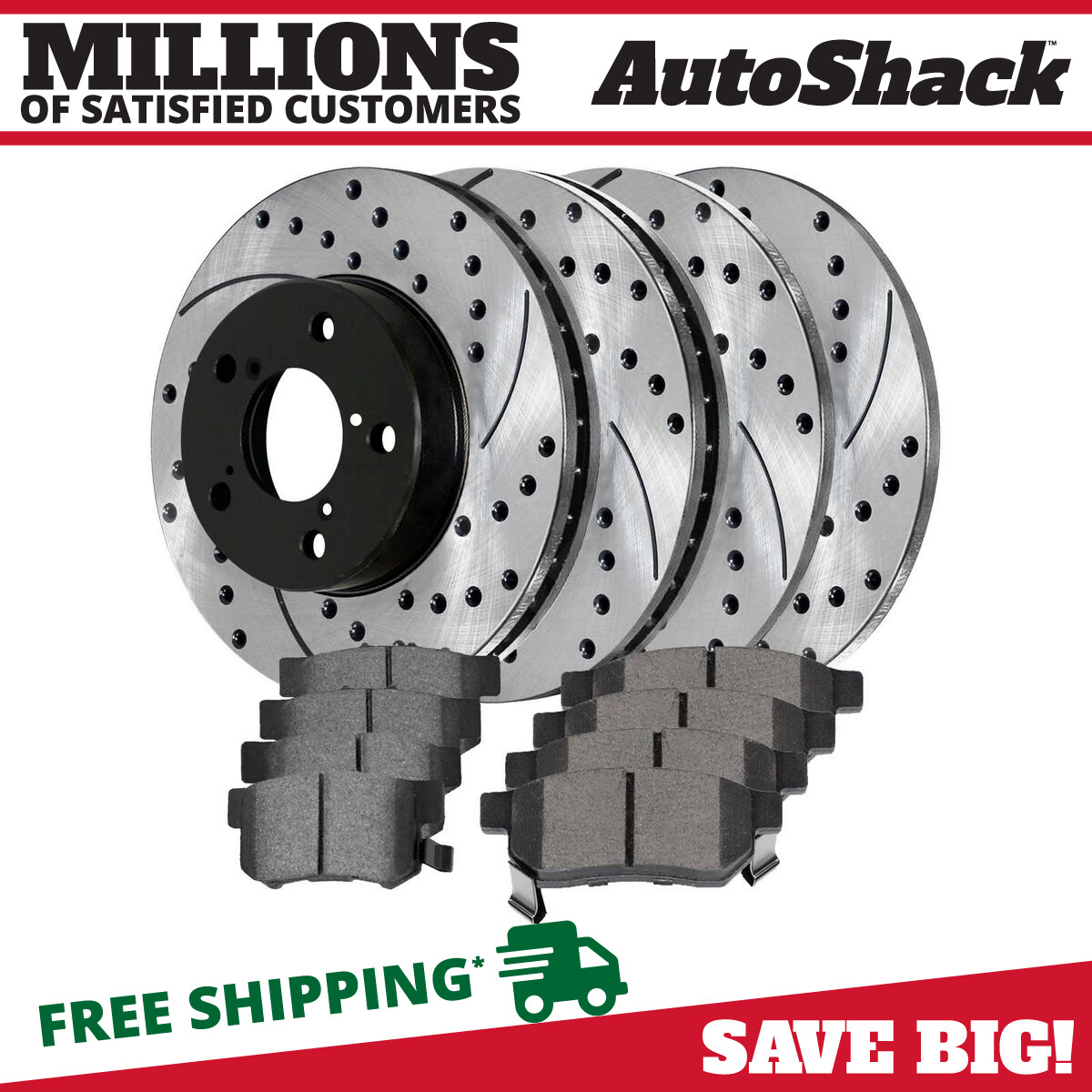 Front & Rear Drilled Slotted Brake Rotors Black & Pads for Honda Accord 2.4L