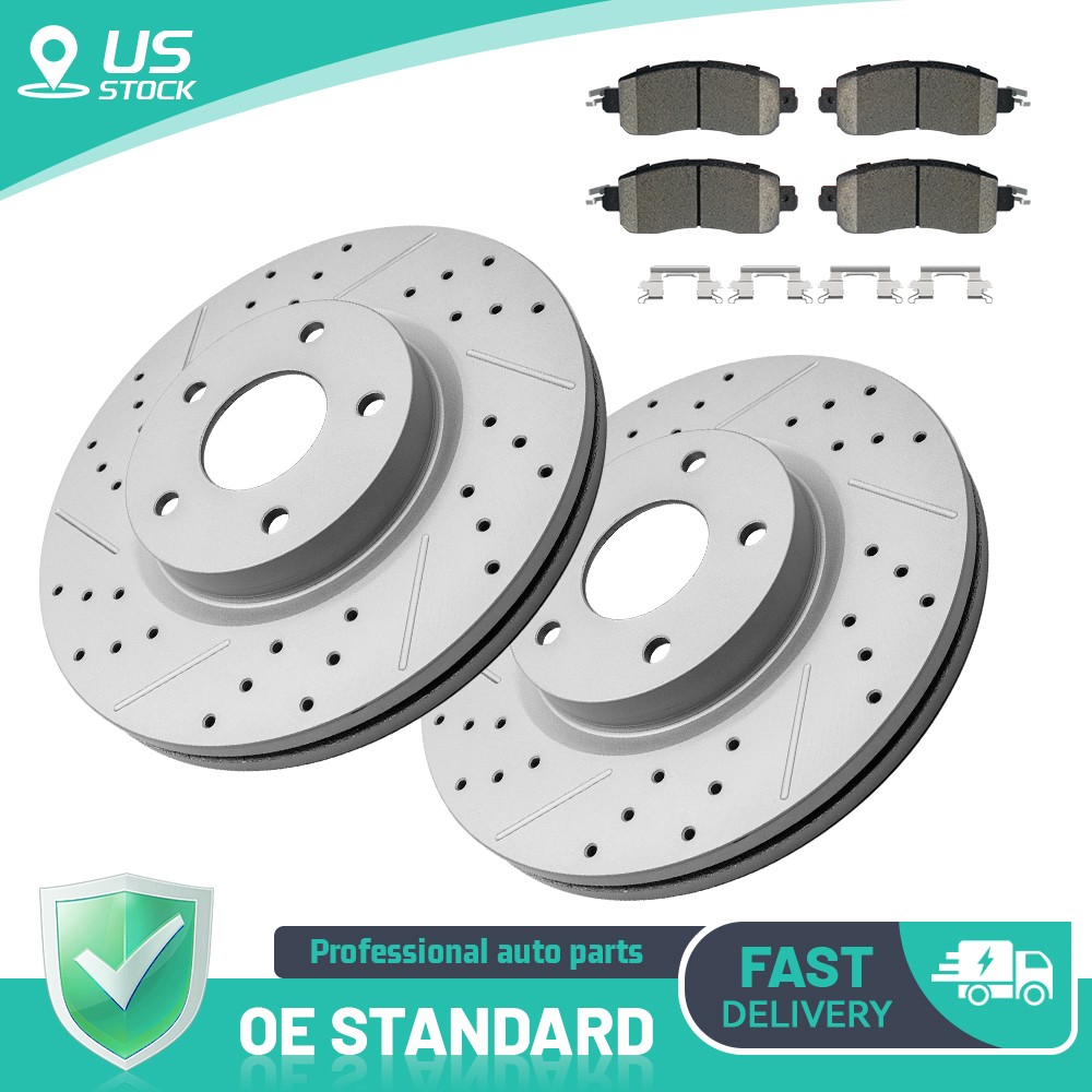 Front Drilled Brake Rotors & Ceramic Pads W/Clips for Nissan Altima 2014-2025