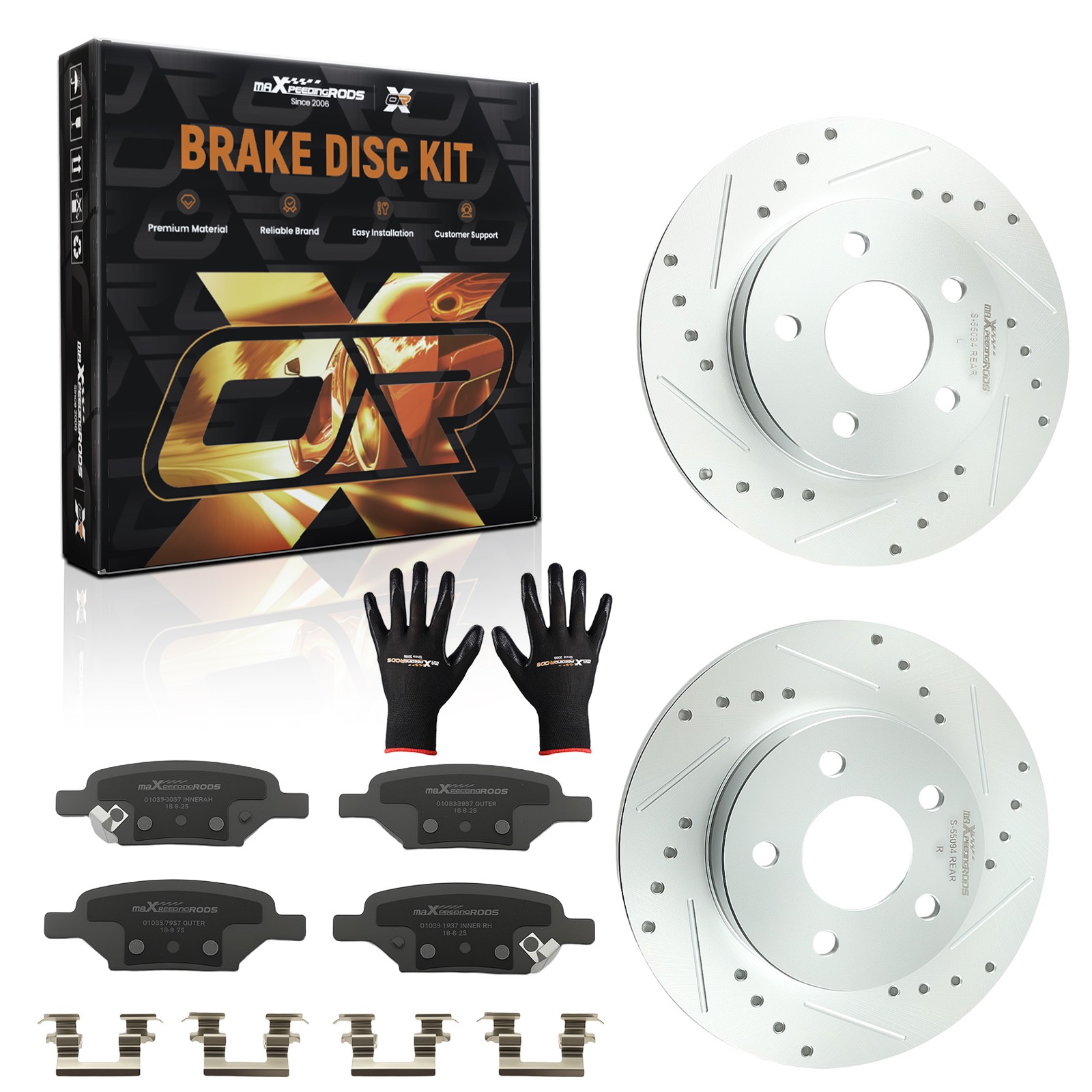 Rear Drilled Brake Rotors+Pads Kit for Chevrolet Malibu 2004-2012 S-55094 P-1033