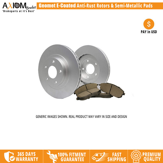 (Rear Kit)Geomet E-Coated AntiRust – 2 Brake Rotors – 4 Semi-Metallic Brake Pads
