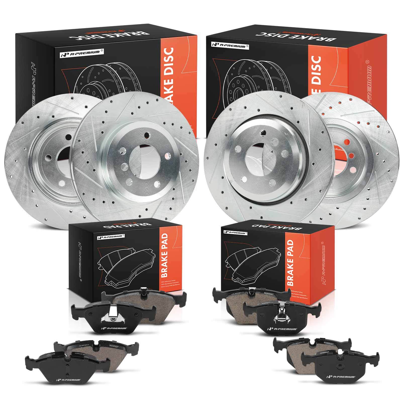 A-Premium Front & Rear Drilled Brake Rotors & Ceramic Pads for BMW E46 330Ci GAS