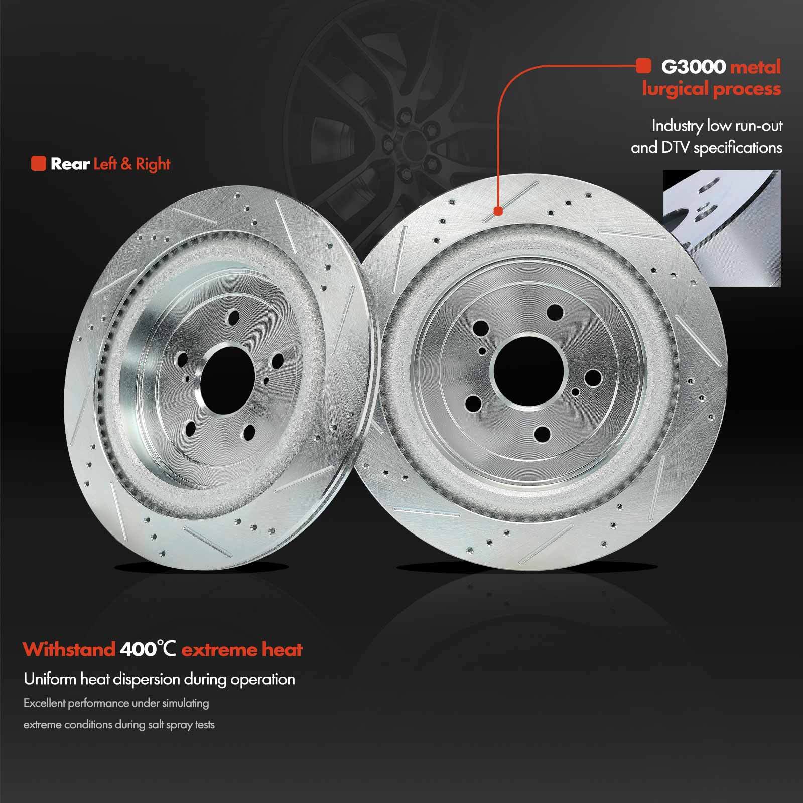 12x Front & Rear Left & Right Drilled Rotors & Brake Pads for Lexus RX350 RX350L
