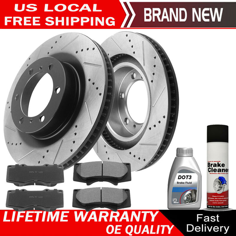Front Drilled Brake Rotors and Ceramic Brake Pads for Toyota 4Runner Lexus GX460