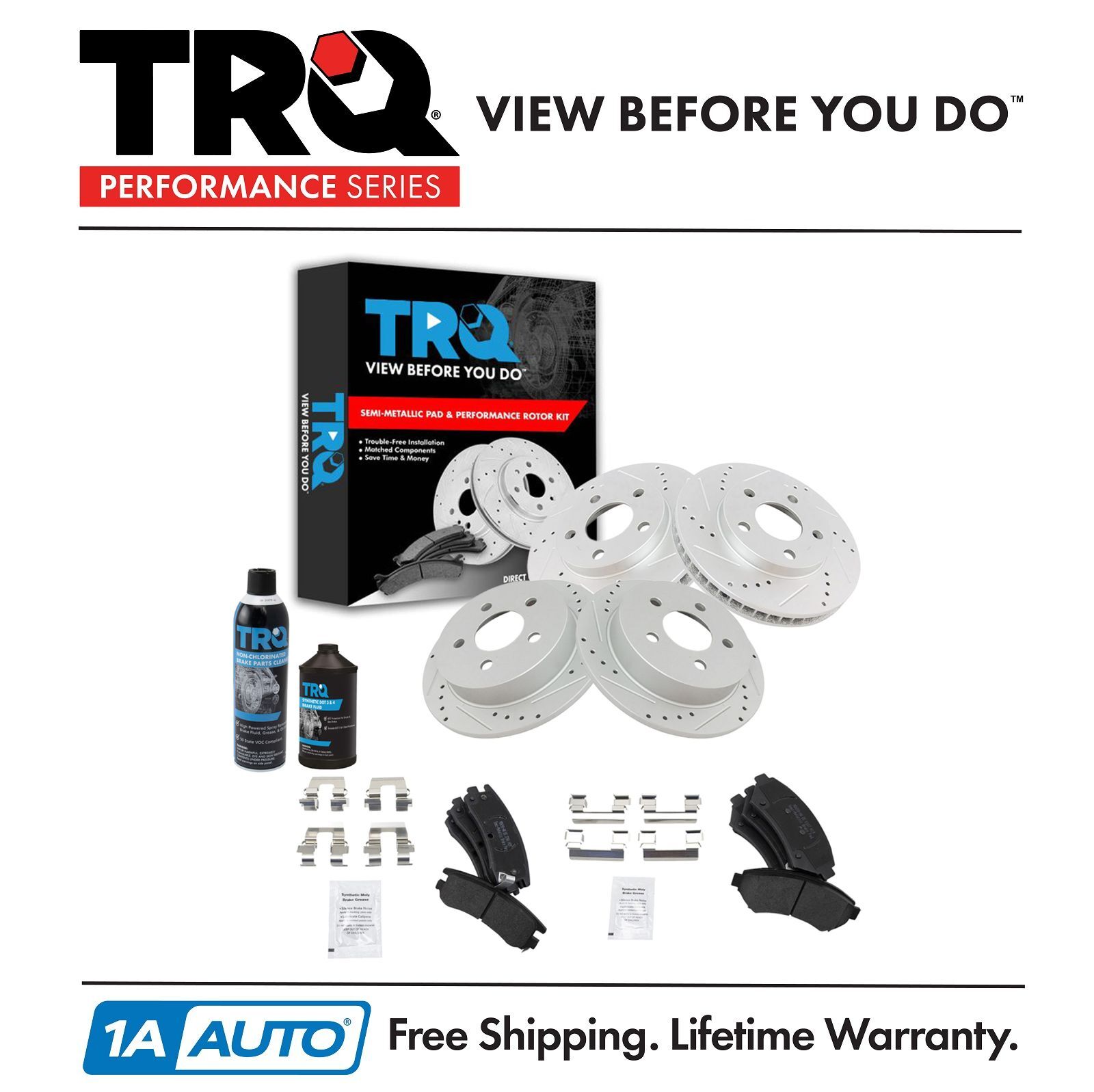 TRQ Performance Rotor & Metallic Brake Pad Front & Rear Kit w/Chemicals