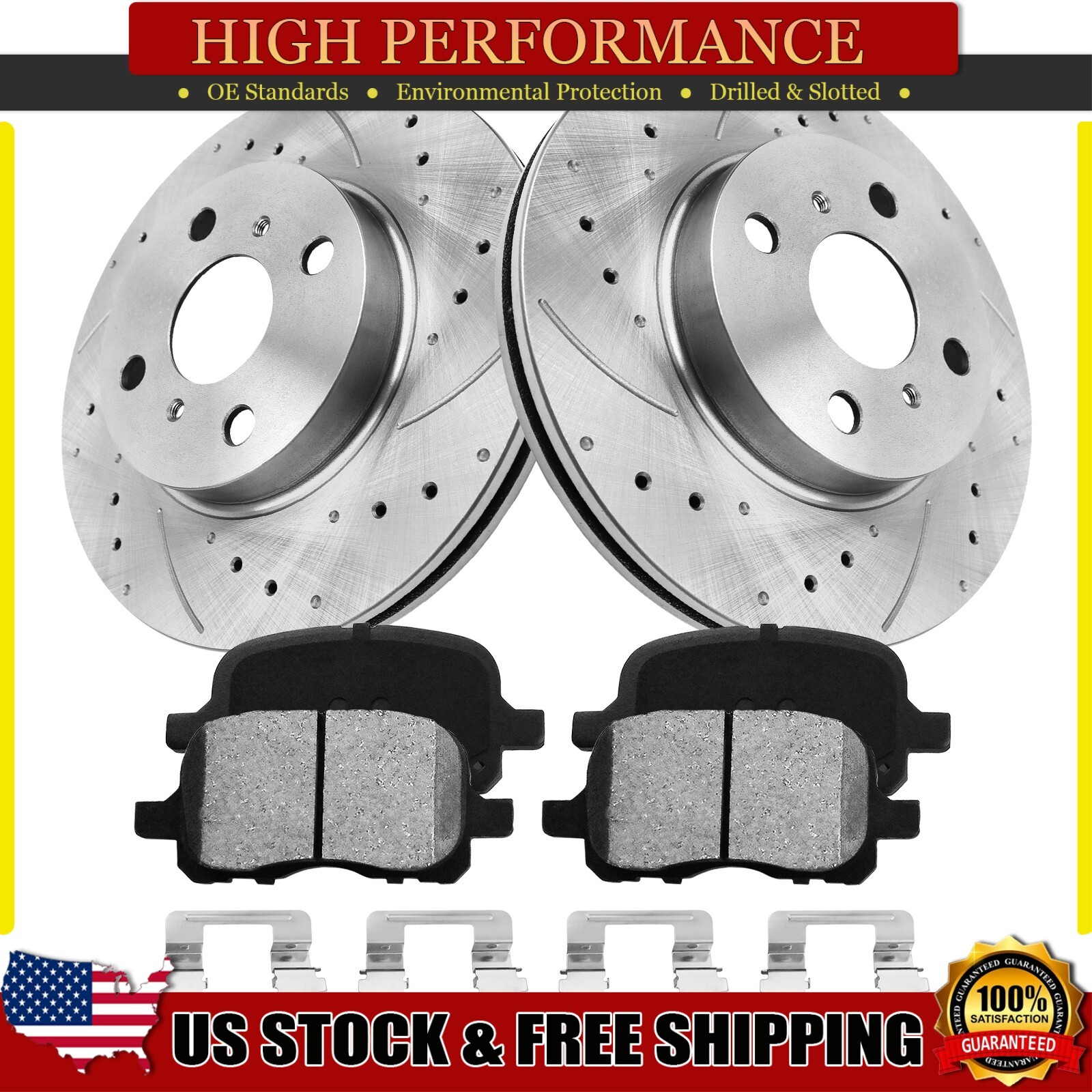 Front 255mm Brake Rotors Ceramic Pads for Toyota Corolla 1998-2002 CE LE S VE