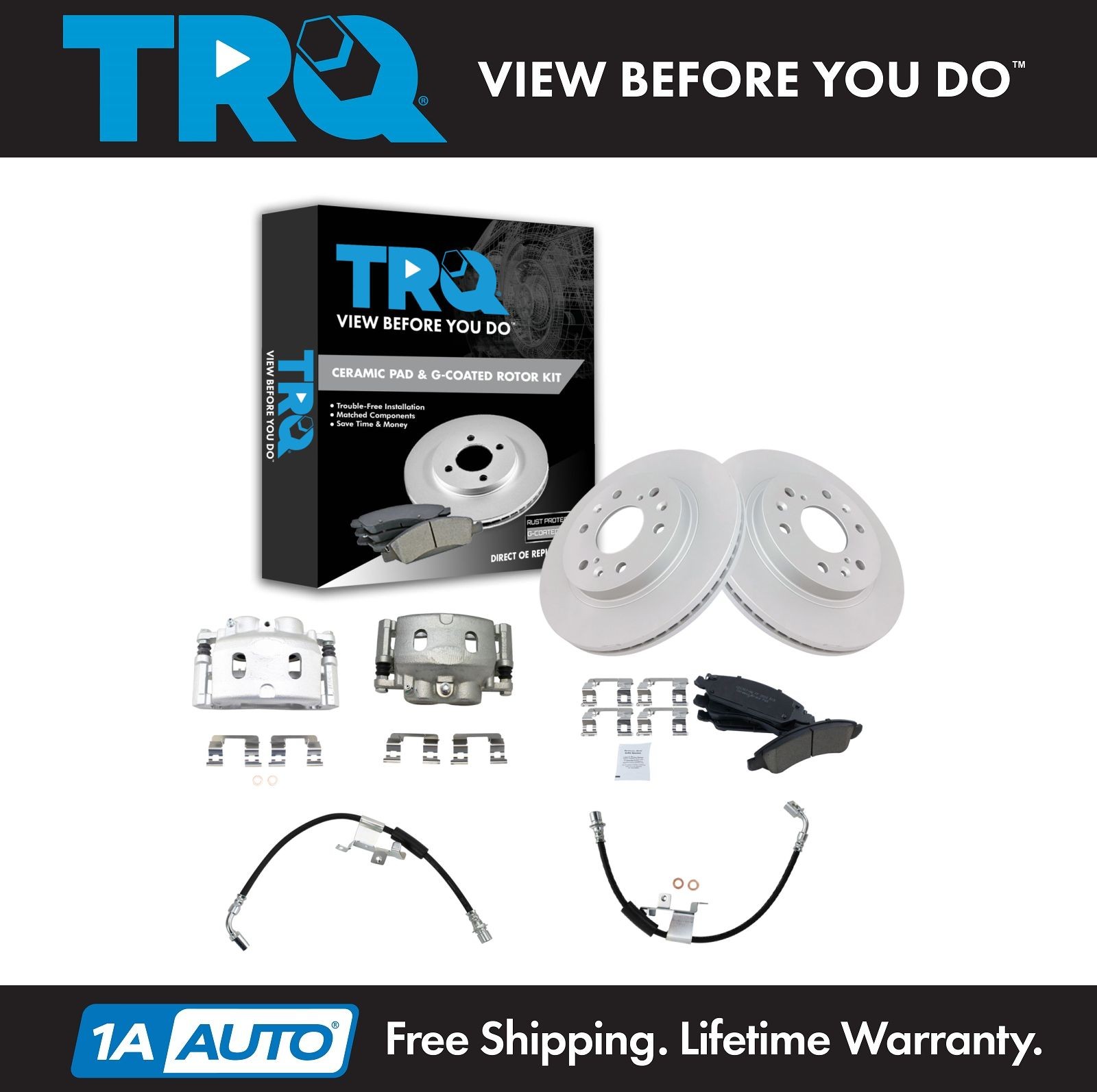 TRQ Brake Pad & Rotor Kit Premium G-Coated Ceramic For Cadillac Chevrolet GMC
