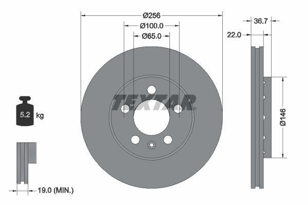Textar Front Externally Vented Discs & Brake Pads Service Kit Fits Seat Cordoba