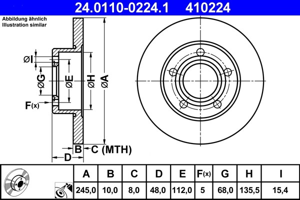 ATE 24.0110-0224.1 Brake Disc for Audi, VW