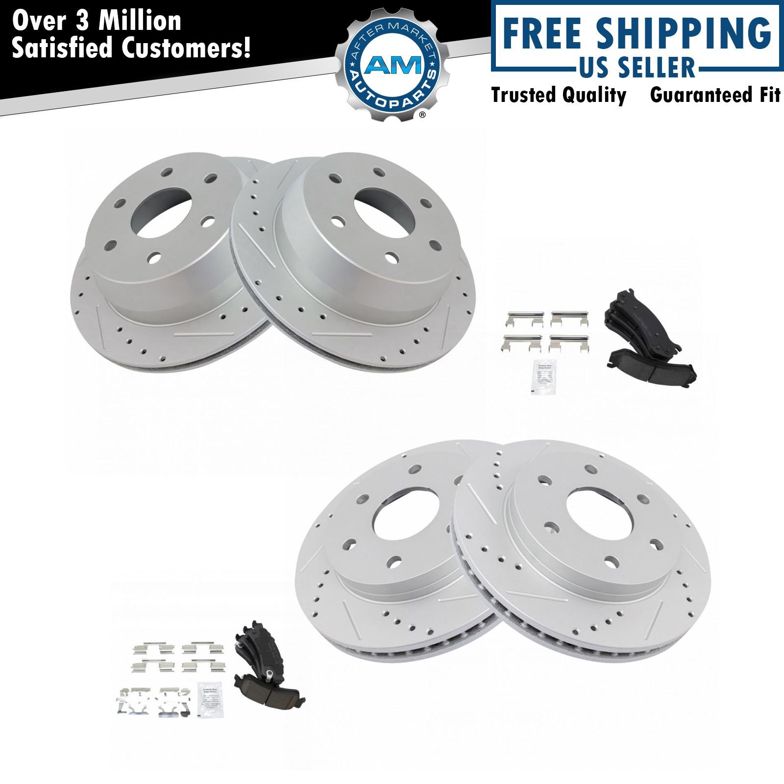 Front & Rear Drilled Rotors Brake Pads for 99-06 Chevrolet Silverado GMC Sierra
