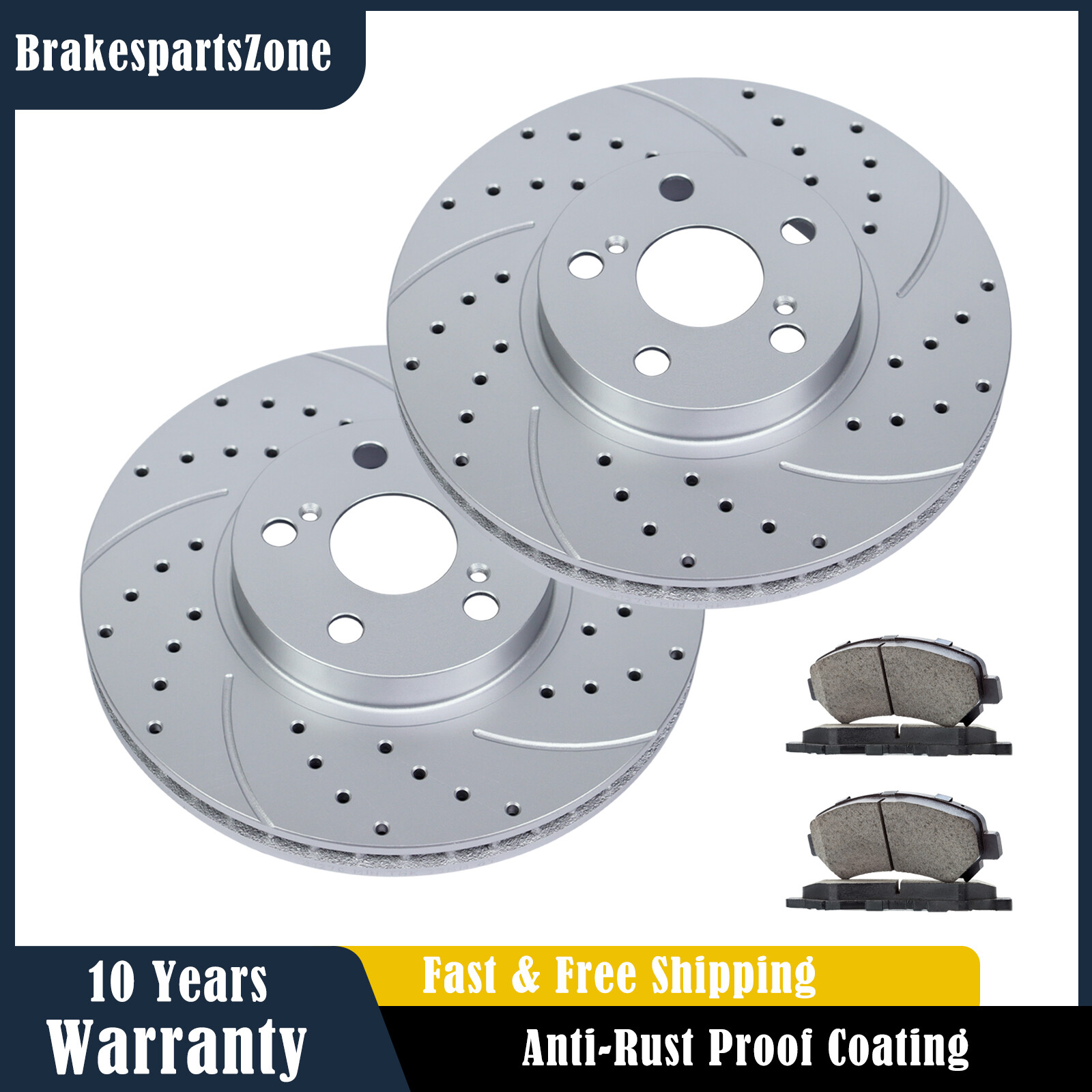 275mm Front Brake Rotors Pads fit for Toyota Corolla 2003-2008 Slotted Brakes