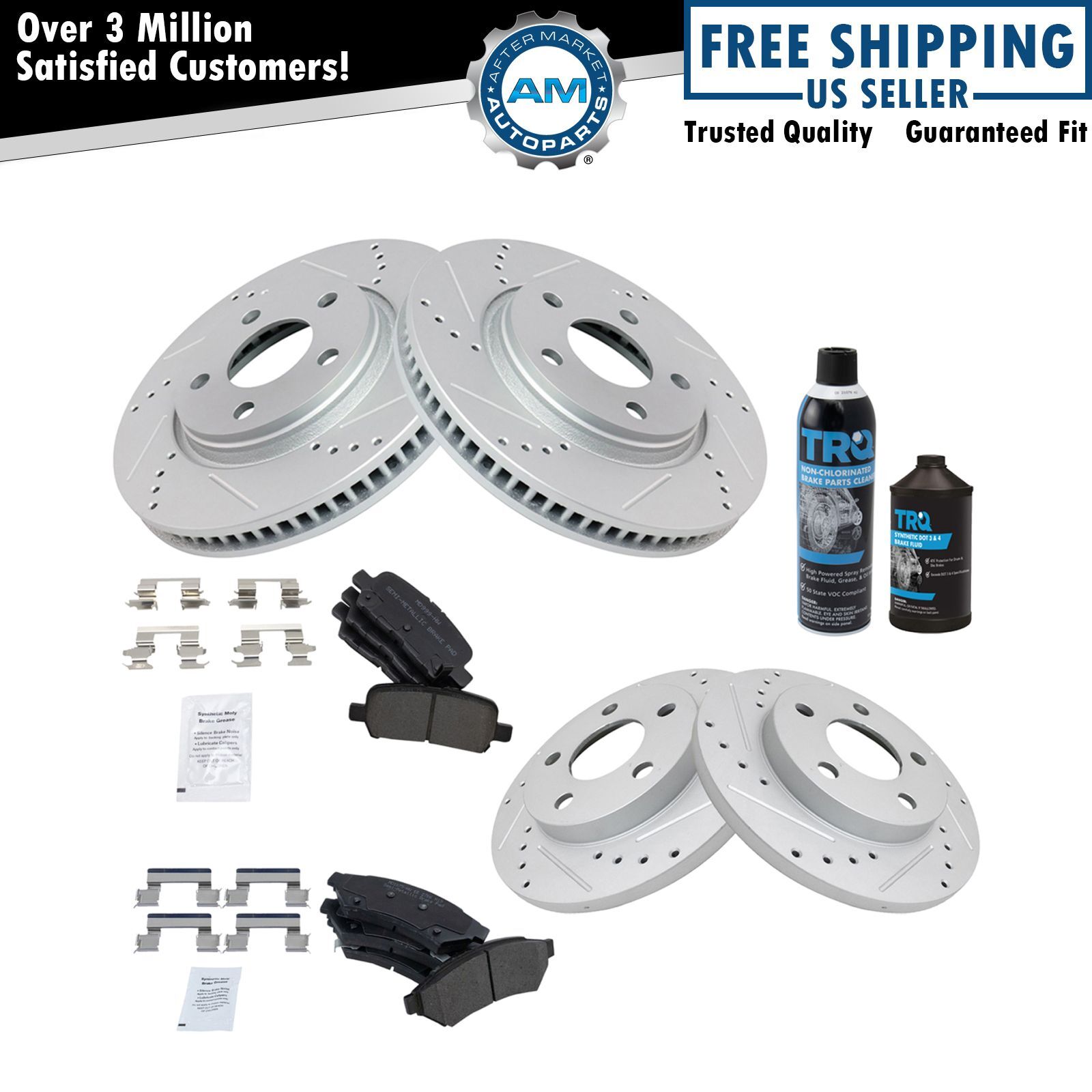 Front Rear Metallic Brake Pad & Performance Rotor Kit w/Chemicals