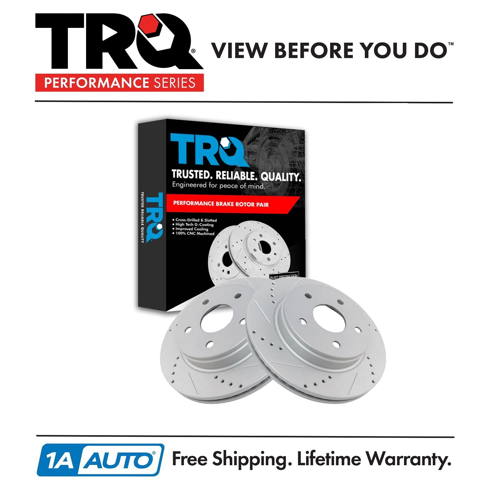 TRQ Performance Drilled Slotted Front Coated Brake Rotor Pair for Chrysler