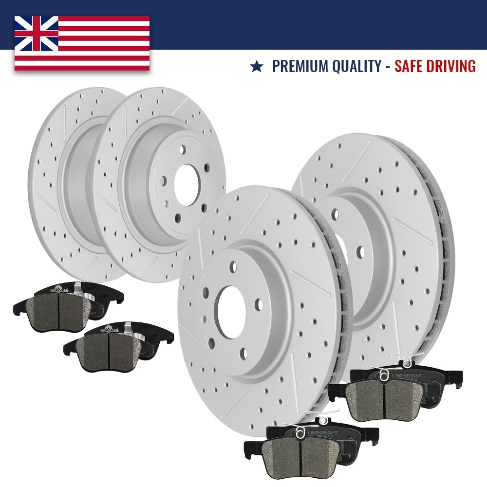 Front Rear Drilled Rotors Brake Pads for 2013 – 2016 Ford Fusion Lincoln MKZ