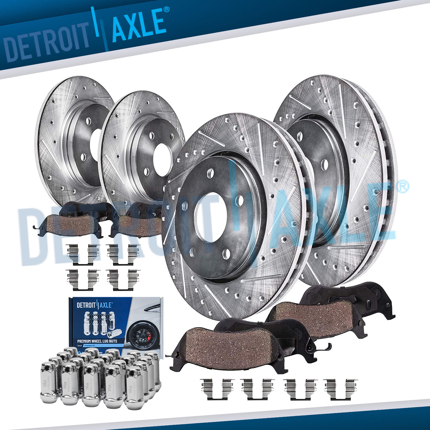Front Rear Drilled Rotors Brake Pads +20pc Lug Nuts for Ford Taurus Flex MKT MKS