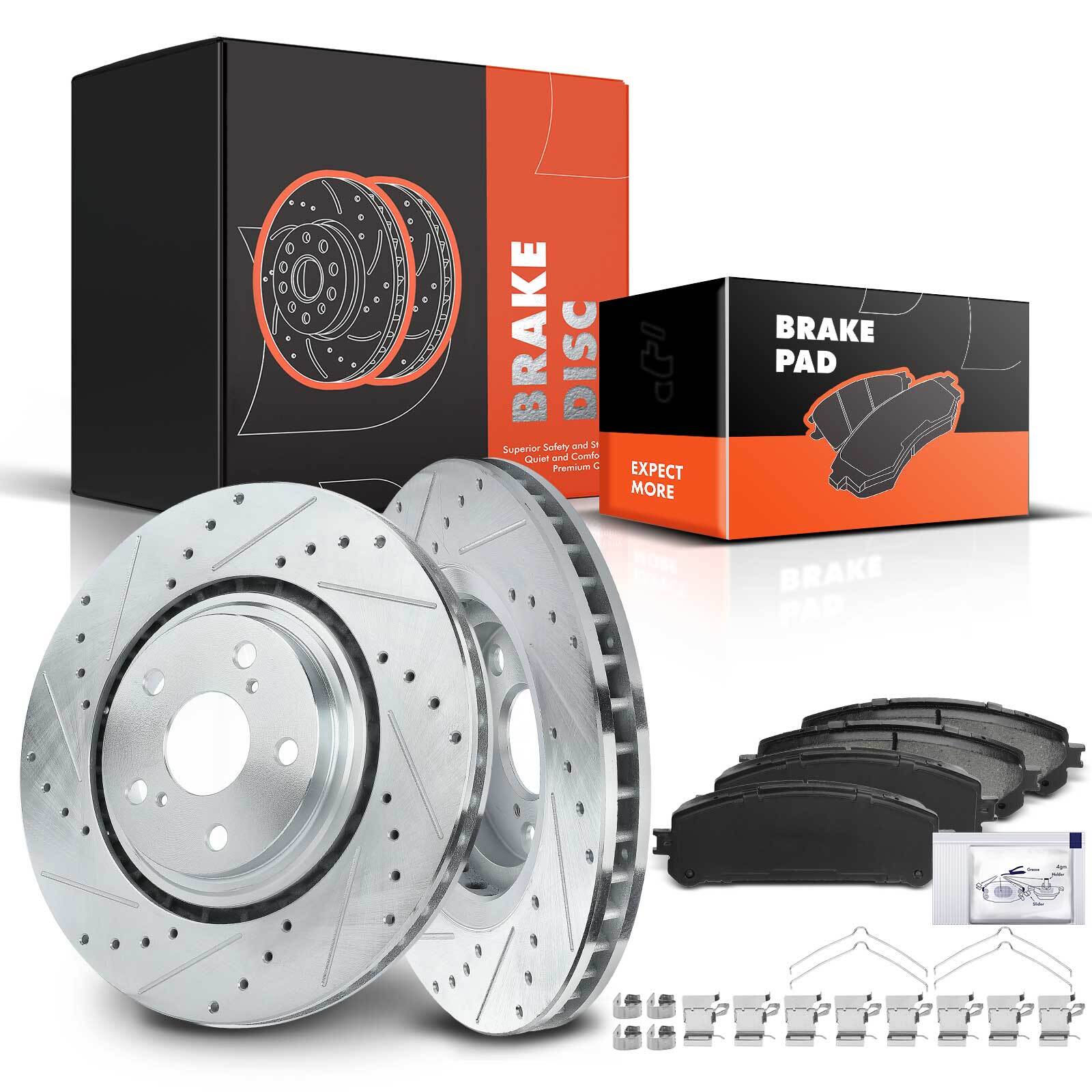 Front Drilled Slotted Rotors & Ceramic Brake Pads for Toyota Sienna Lexus NX300