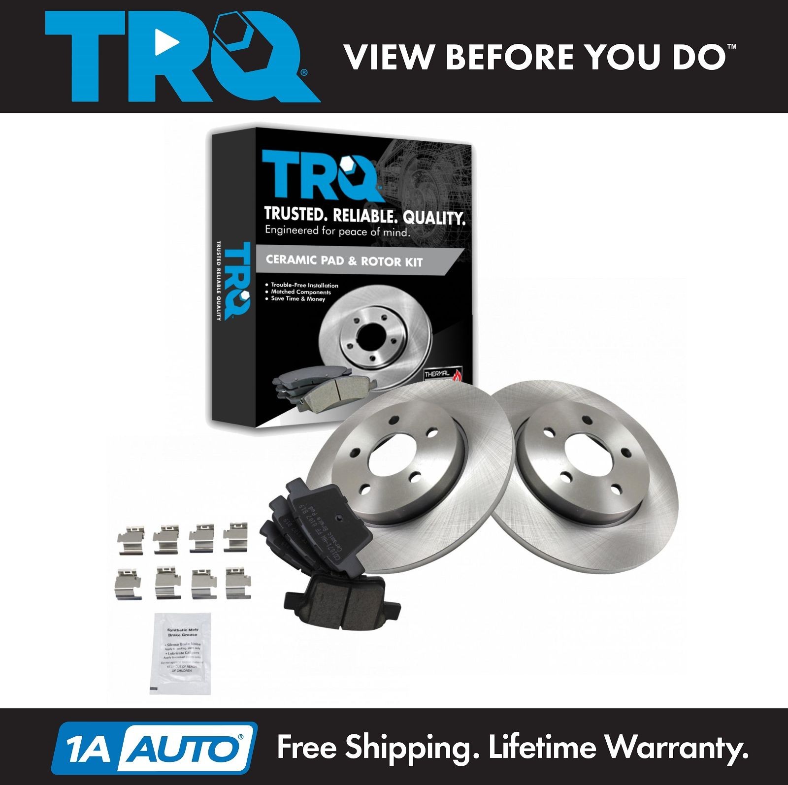 TRQ Rear Brake Pad & Rotor Kit Brake Rotor For 2005-2008 Jaguar X-Type