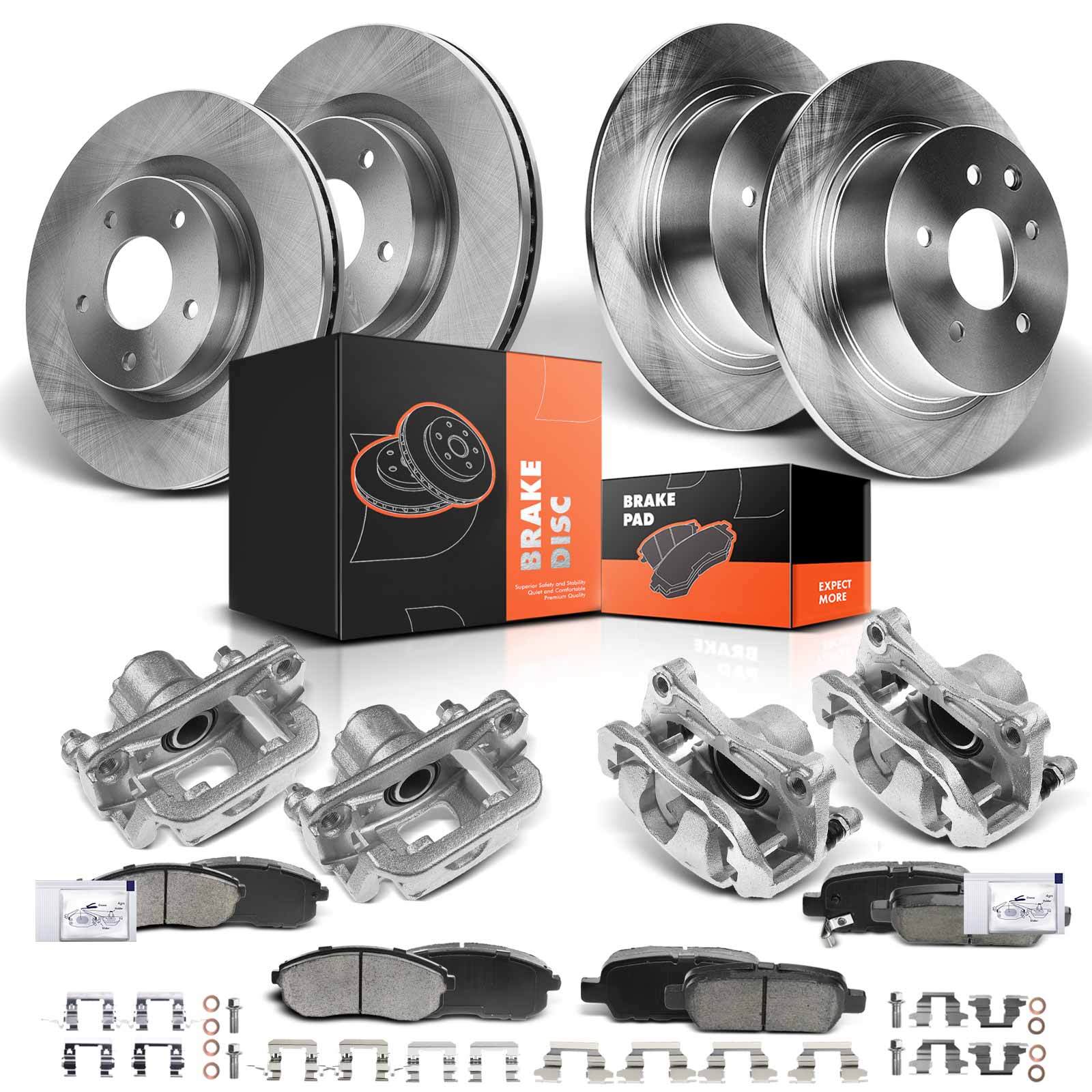 Front & Rear Disc Rotors & Brake Pads + Brake Calipers for Nissan Altima 07-10