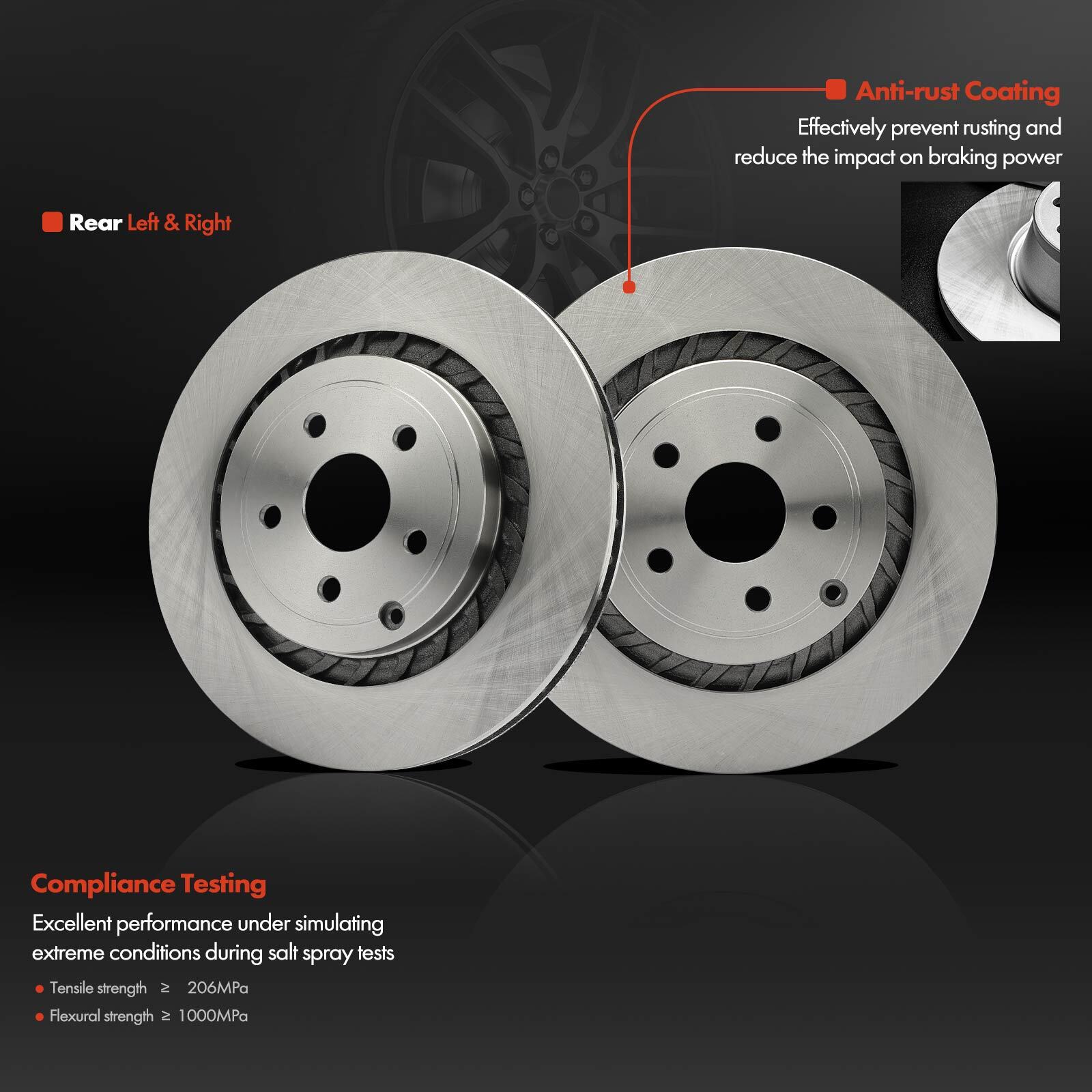 2pcs Rear Left & Right Side Disc Brake Rotors for Chevrolet SS 2015-2016 V8 6.2L